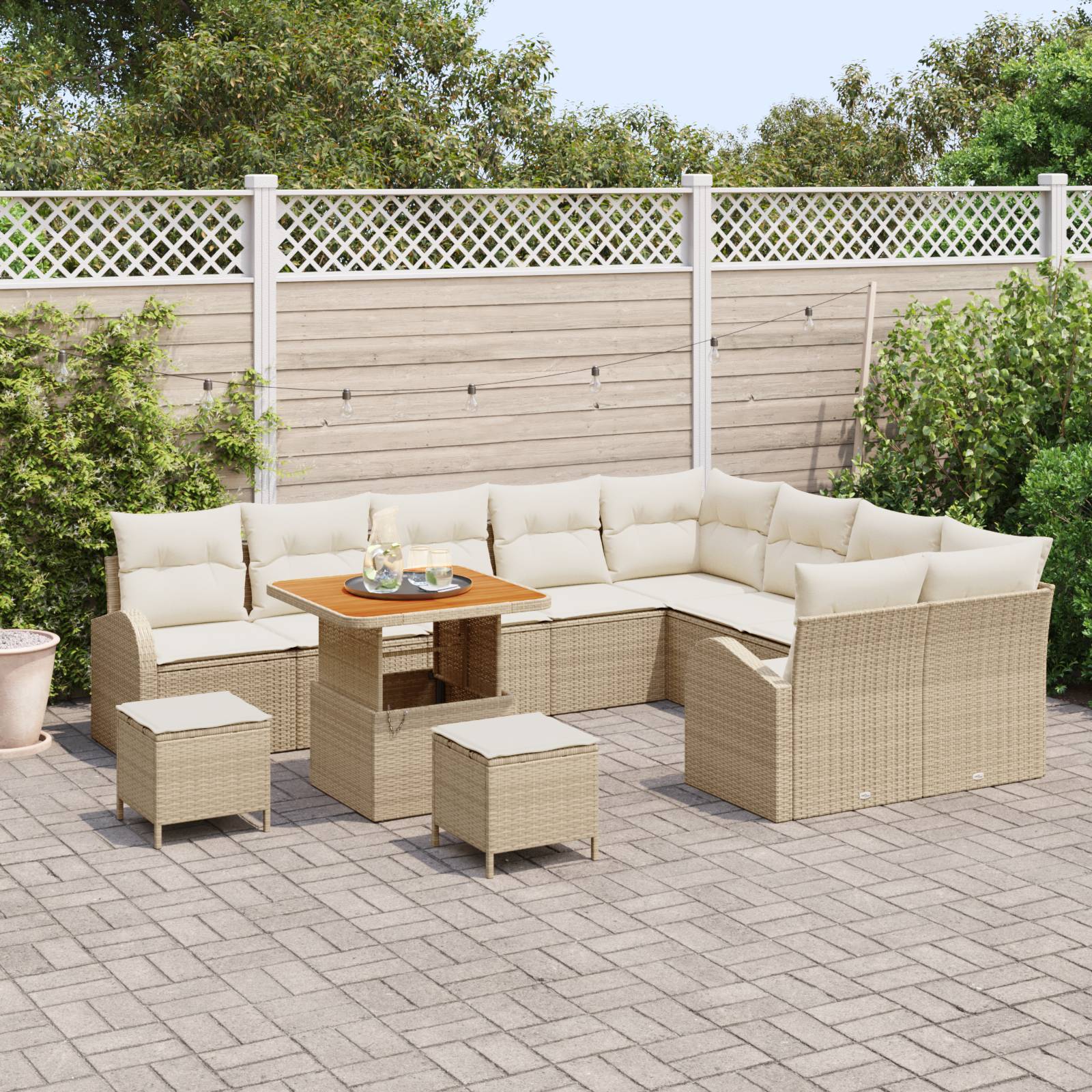 vidaXL 12-teiliges Garten Sofa Set mit Kissen Beige Poly Rattan Akazie