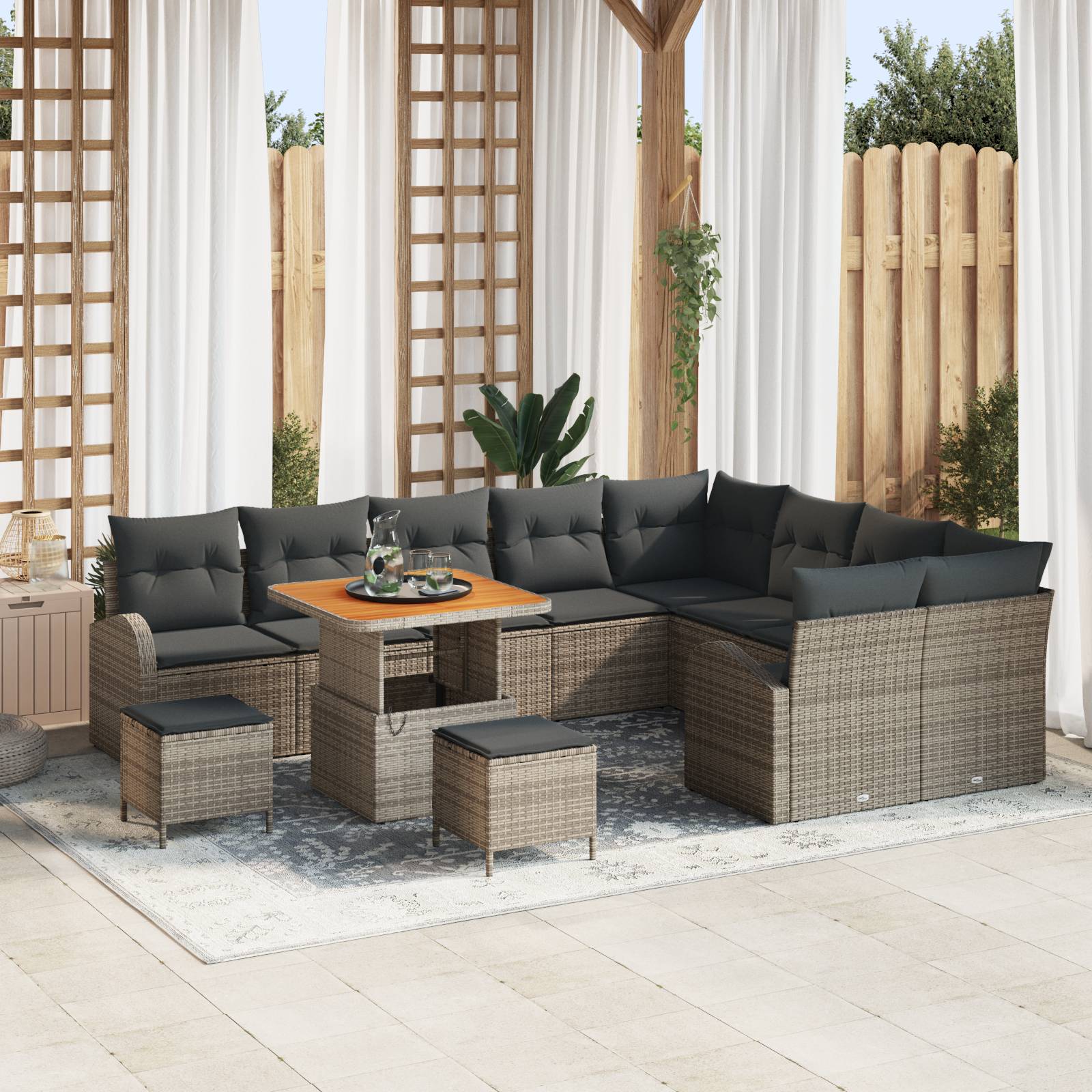 vidaXL 12-teiliges Garten Sofa Set mit Kissen Grau Poly Rattan Akazie