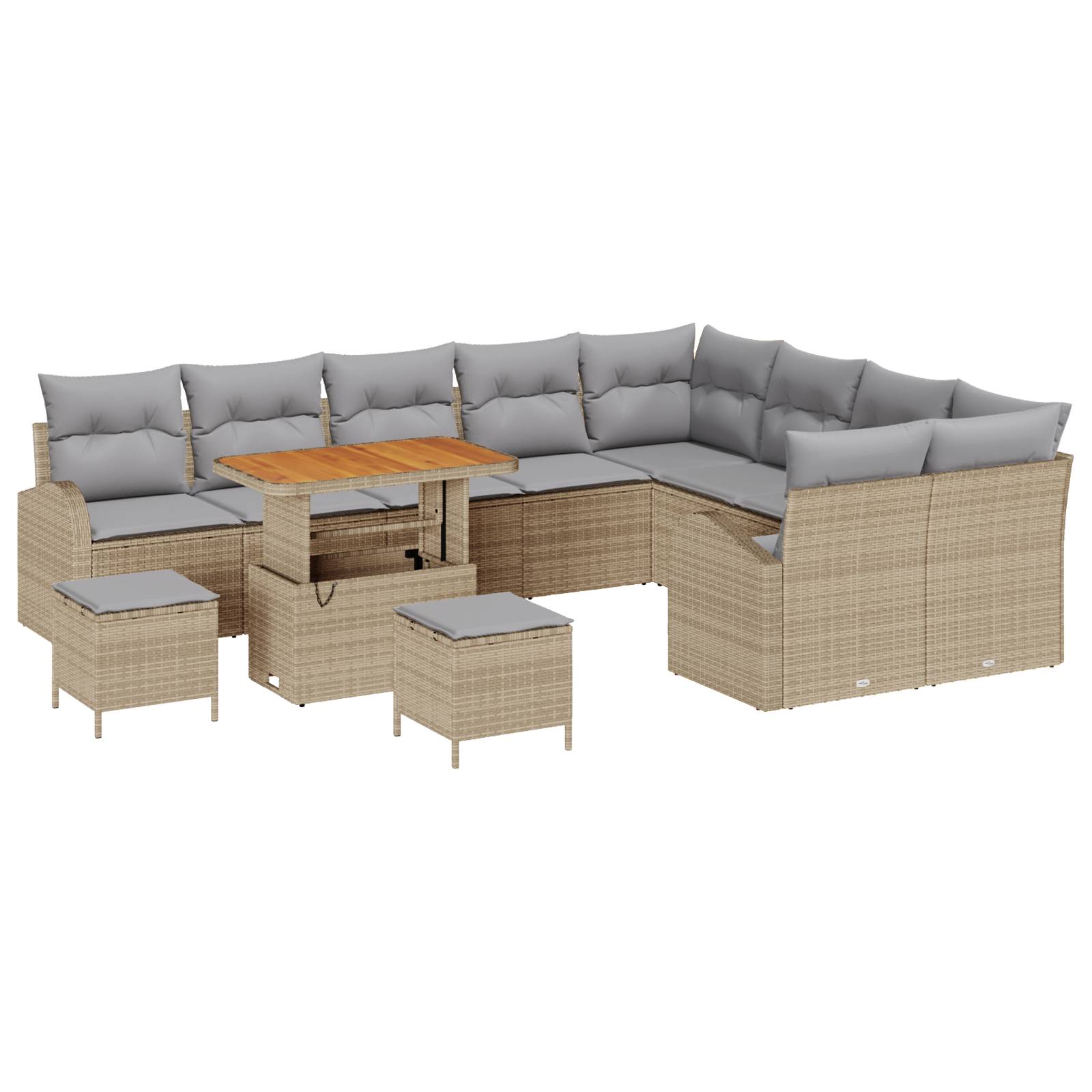 vidaXL 12-teiliges Garten Sofa Set mit Kissen Beige Poly Rattan Akazie