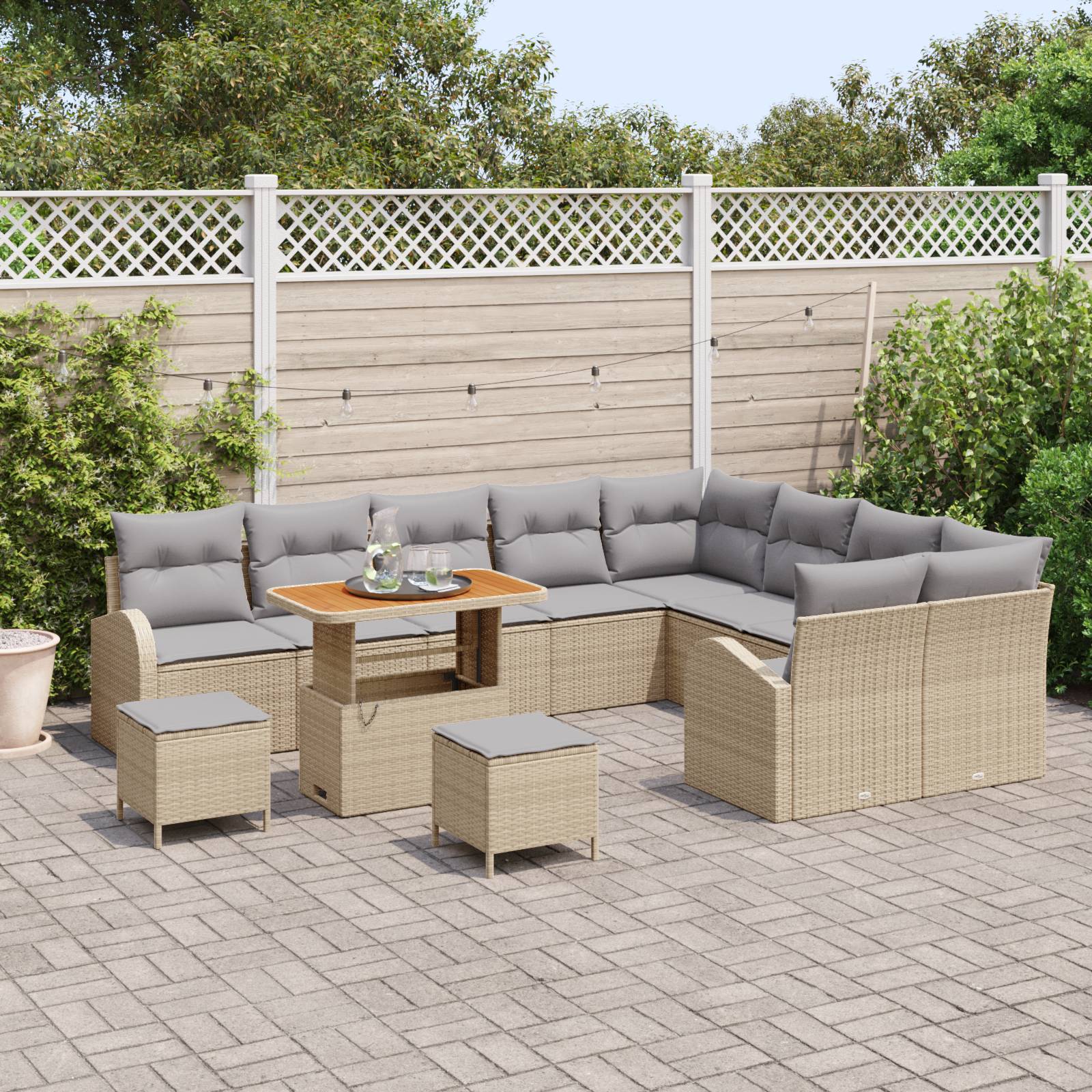 vidaXL 12-teiliges Garten Sofa Set mit Kissen Beige Poly Rattan Akazie