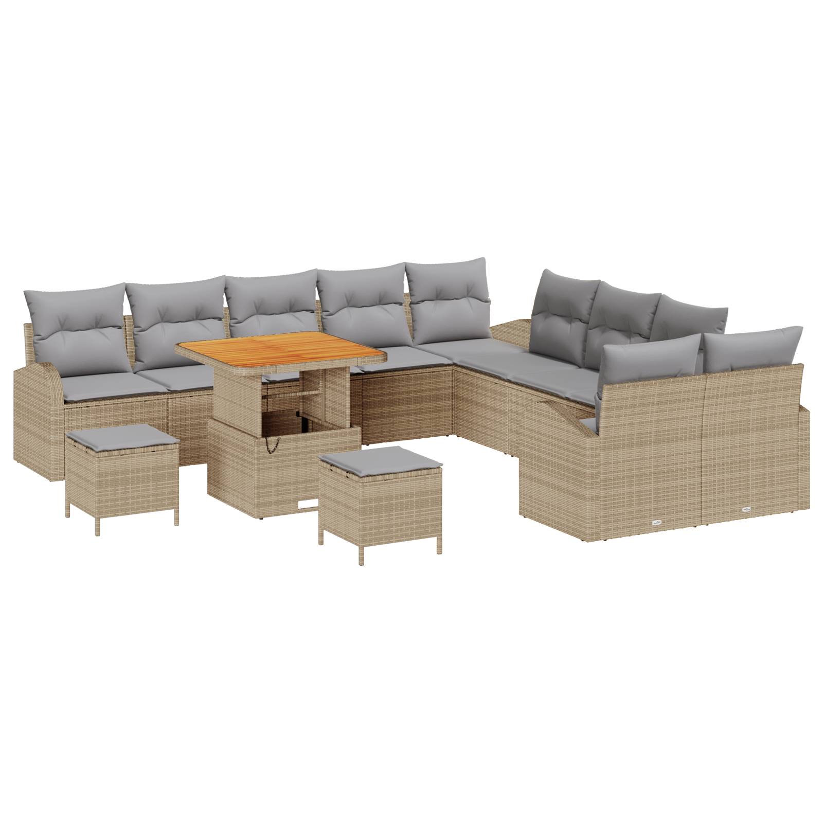 vidaXL 13-tlg. Garten-Sofagarnitur mit Kissen Beige Poly Rattan Akazie