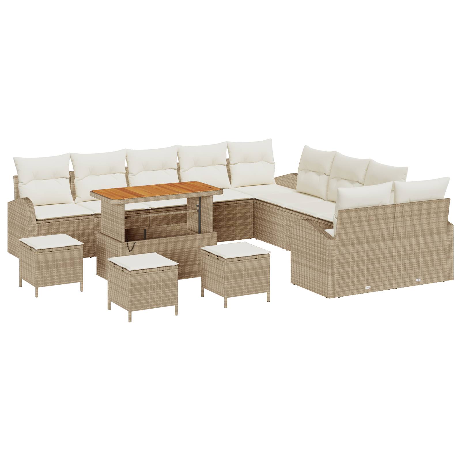 vidaXL 14-teiliges Garten Sofa Set mit Kissen Beige Poly Rattan Akazie