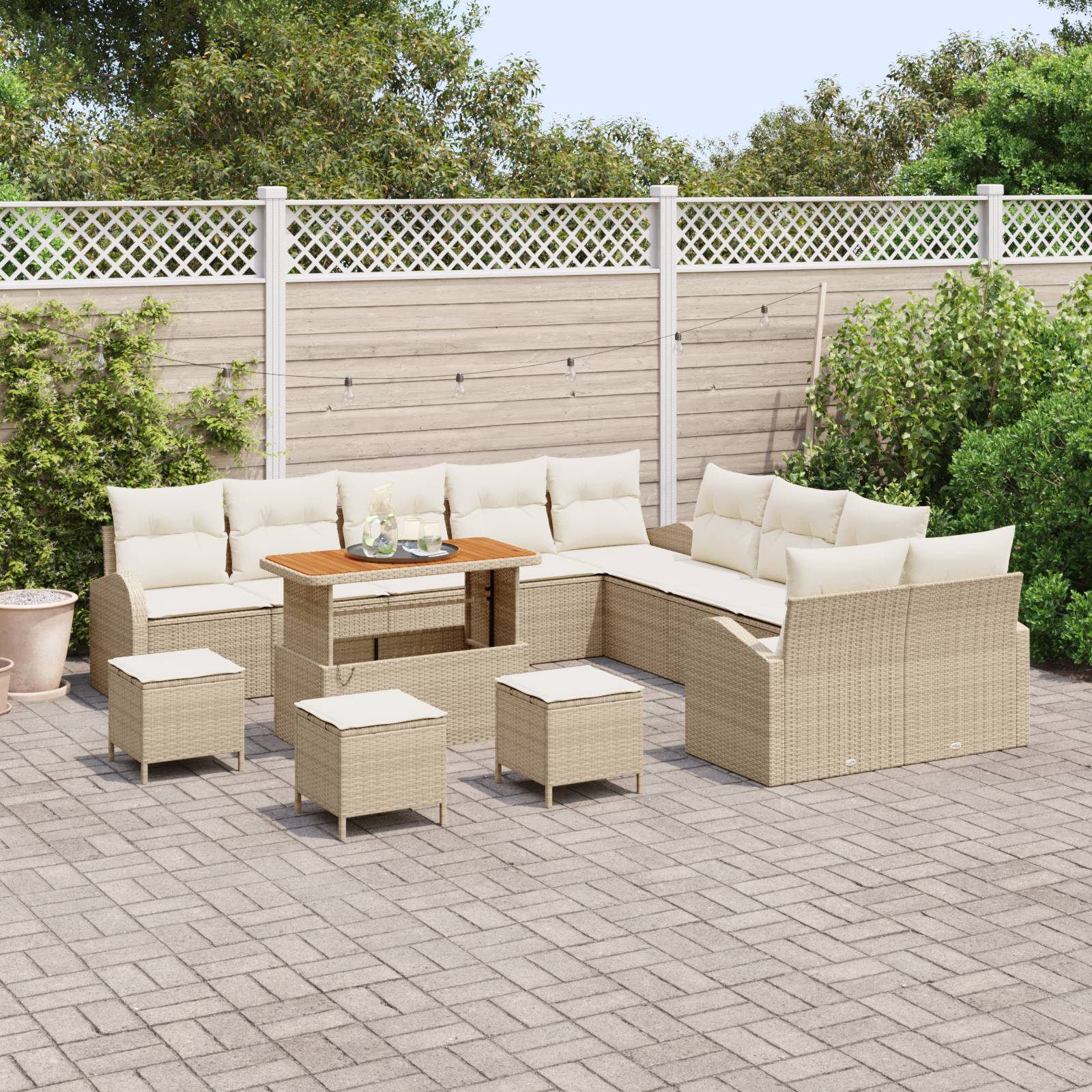 vidaXL 14-teiliges Garten Sofa Set mit Kissen Beige Poly Rattan Akazie
