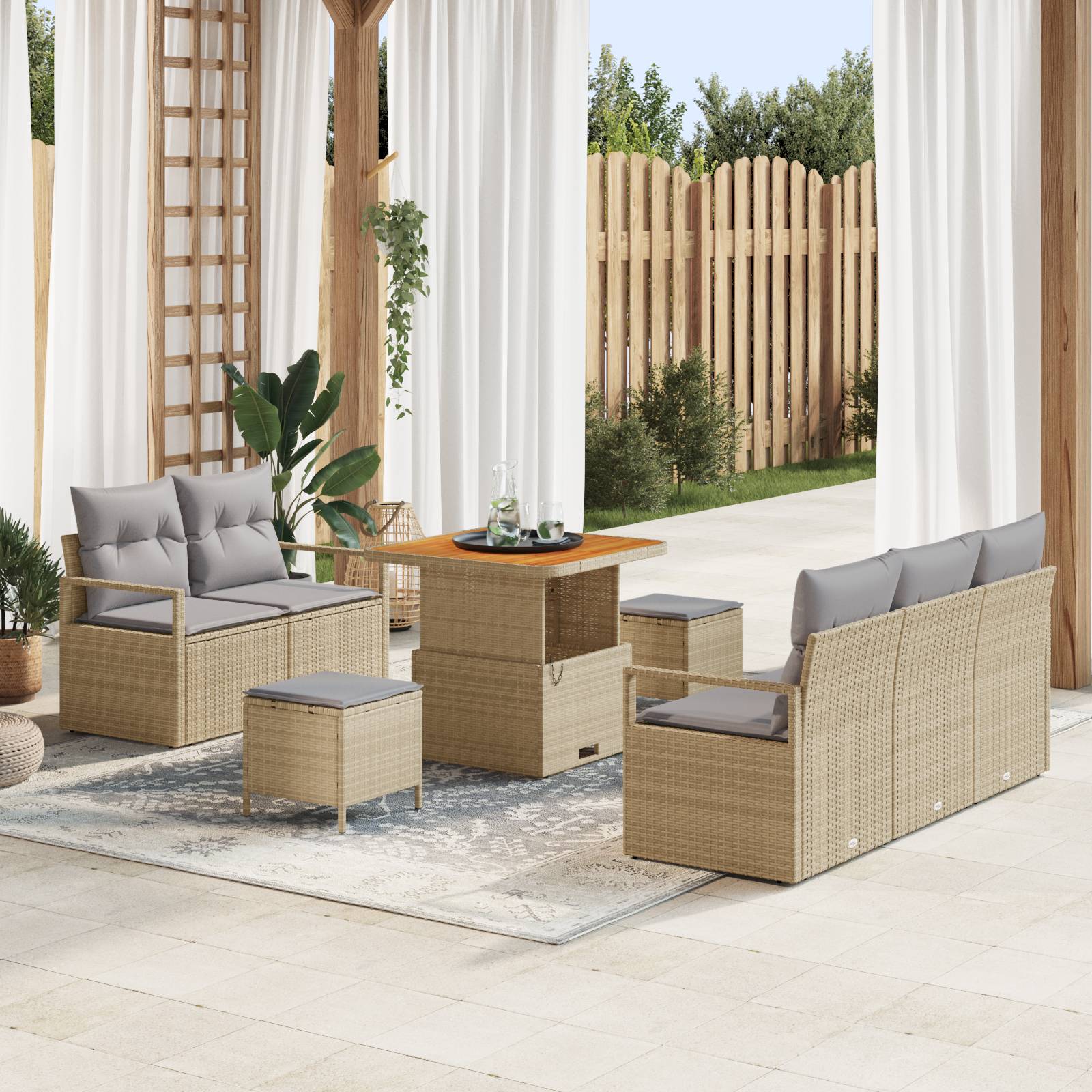 vidaXL 8-teiliges Garten Sofa Set mit Kissen Beige Poly Rattan Akazie