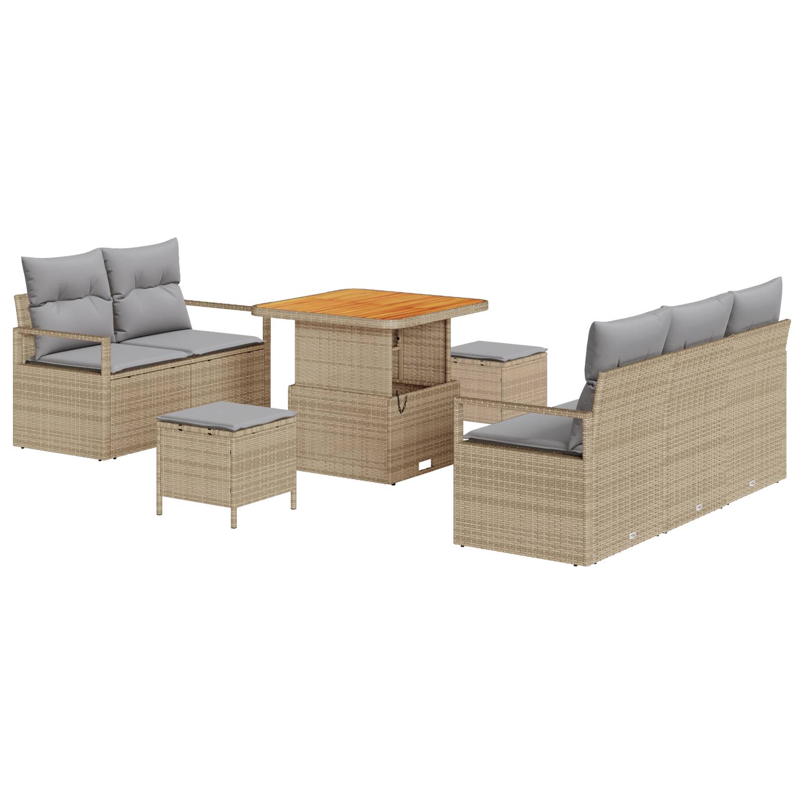 vidaXL 8-teiliges Garten Sofa Set mit Kissen Beige Poly Rattan Akazie