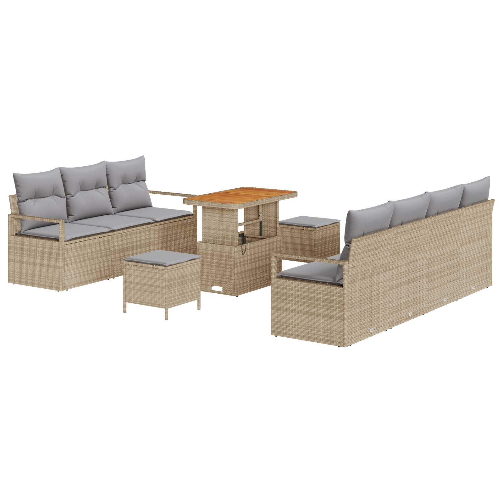 vidaXL 10-teiliges Garten Sofaset mit Kissen Beige Poly Rattan Akazie
