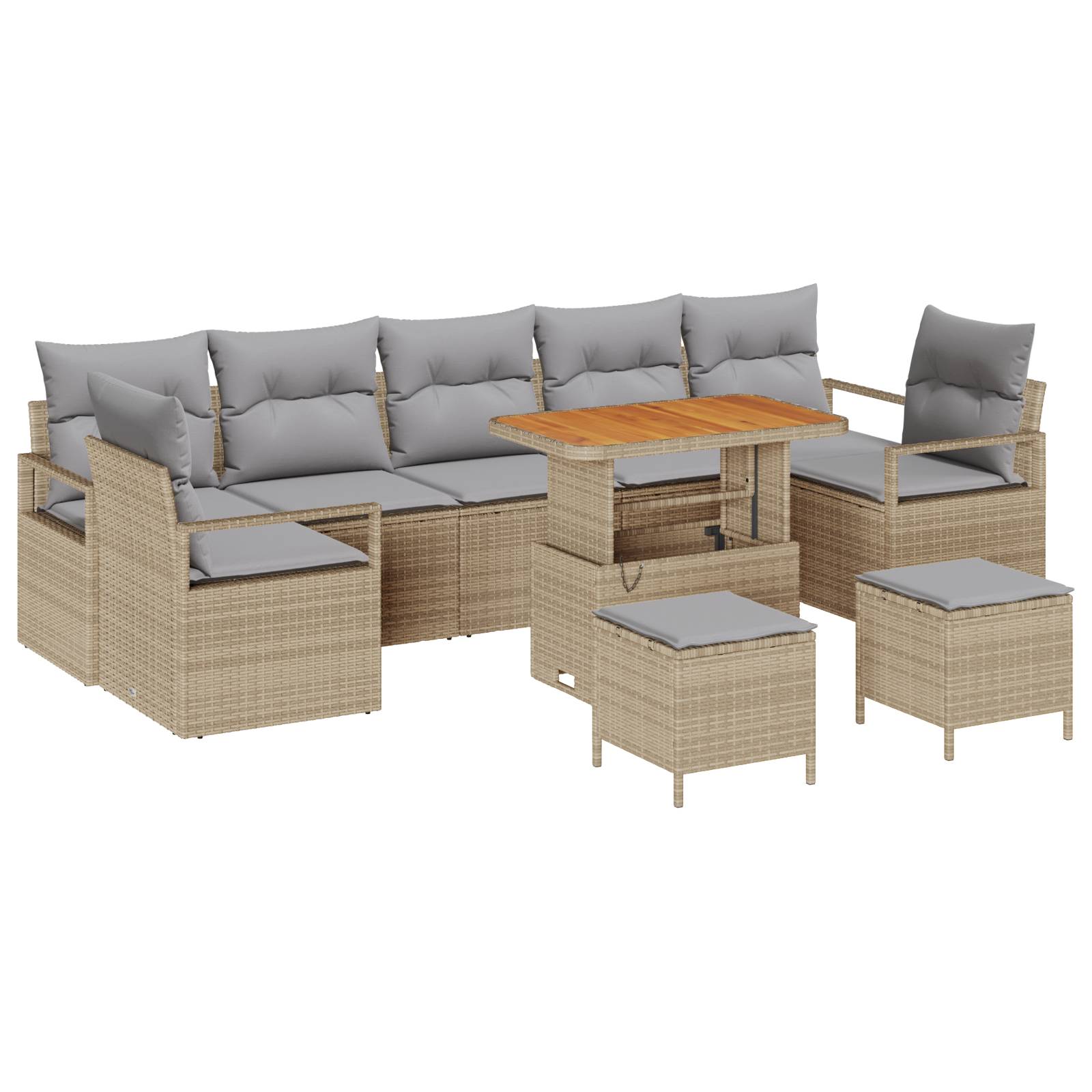 vidaXL 10-teiliges Garten-Sofa-Set mit Kissen Beige Poly Rattan Akazie