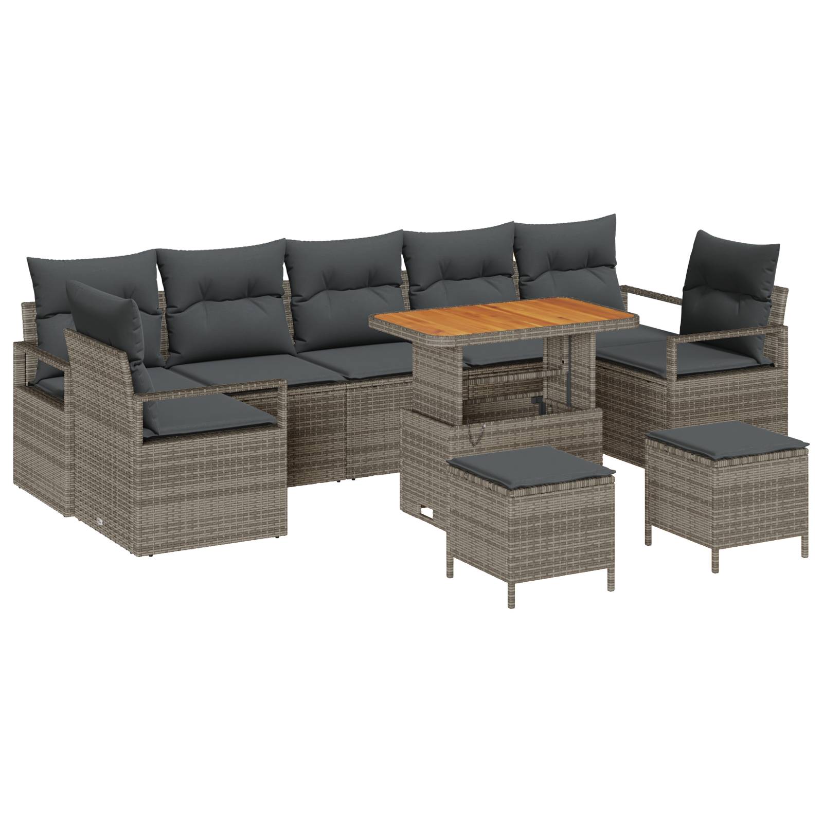 vidaXL 10-teiliges Garten Sofaset mit Kissen Graues Poly Rattan Akazie
