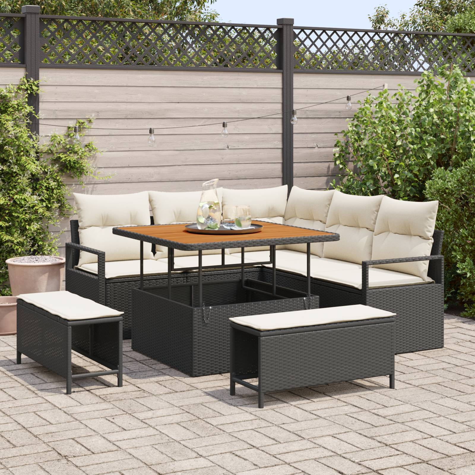 vidaXL 8-teiliges Garten Sofa Set mit Kissen Schwarz Poly Rattan Akazie