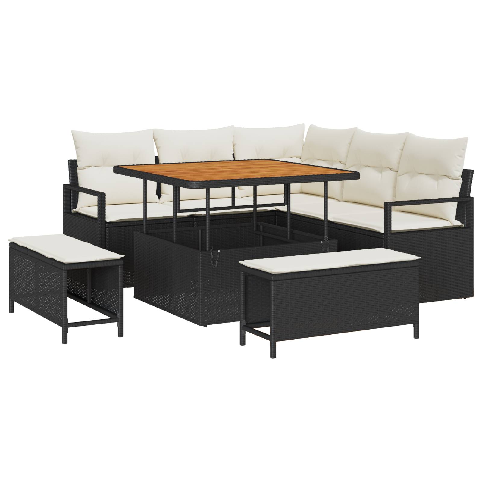 vidaXL 8-teiliges Garten Sofa Set mit Kissen Schwarz Poly Rattan Akazie