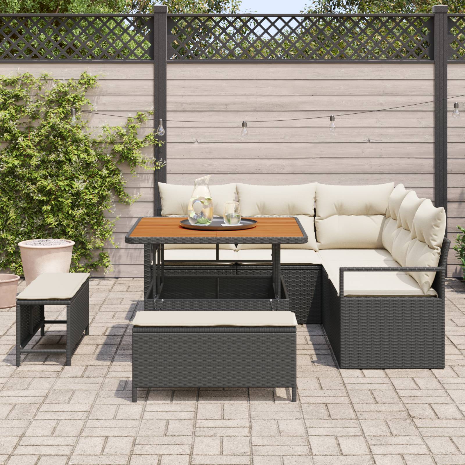 vidaXL 8-teiliges Garten Sofa Set mit Kissen Schwarz Poly Rattan Akazie