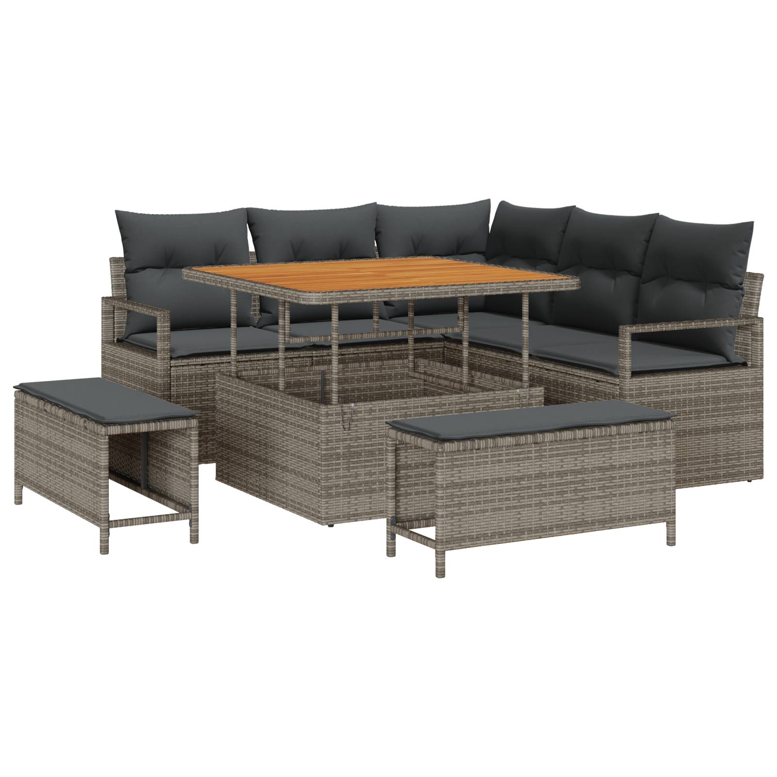 vidaXL 8-teiliges Garten-Sofa-Set mit Kissen Grau Poly-Rattan Akazie