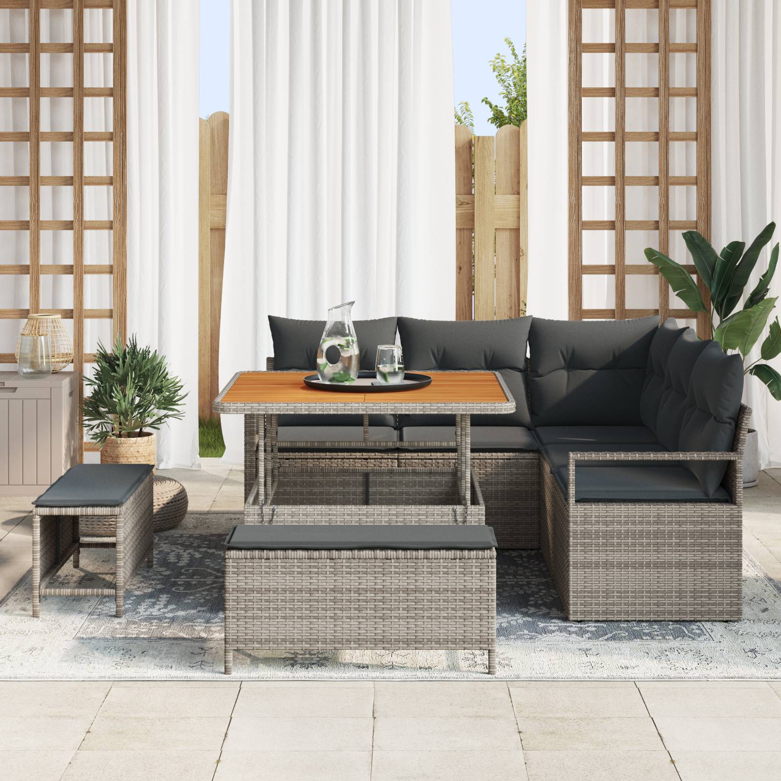 vidaXL 8-teiliges Garten-Sofa-Set mit Kissen Grau Poly-Rattan Akazie