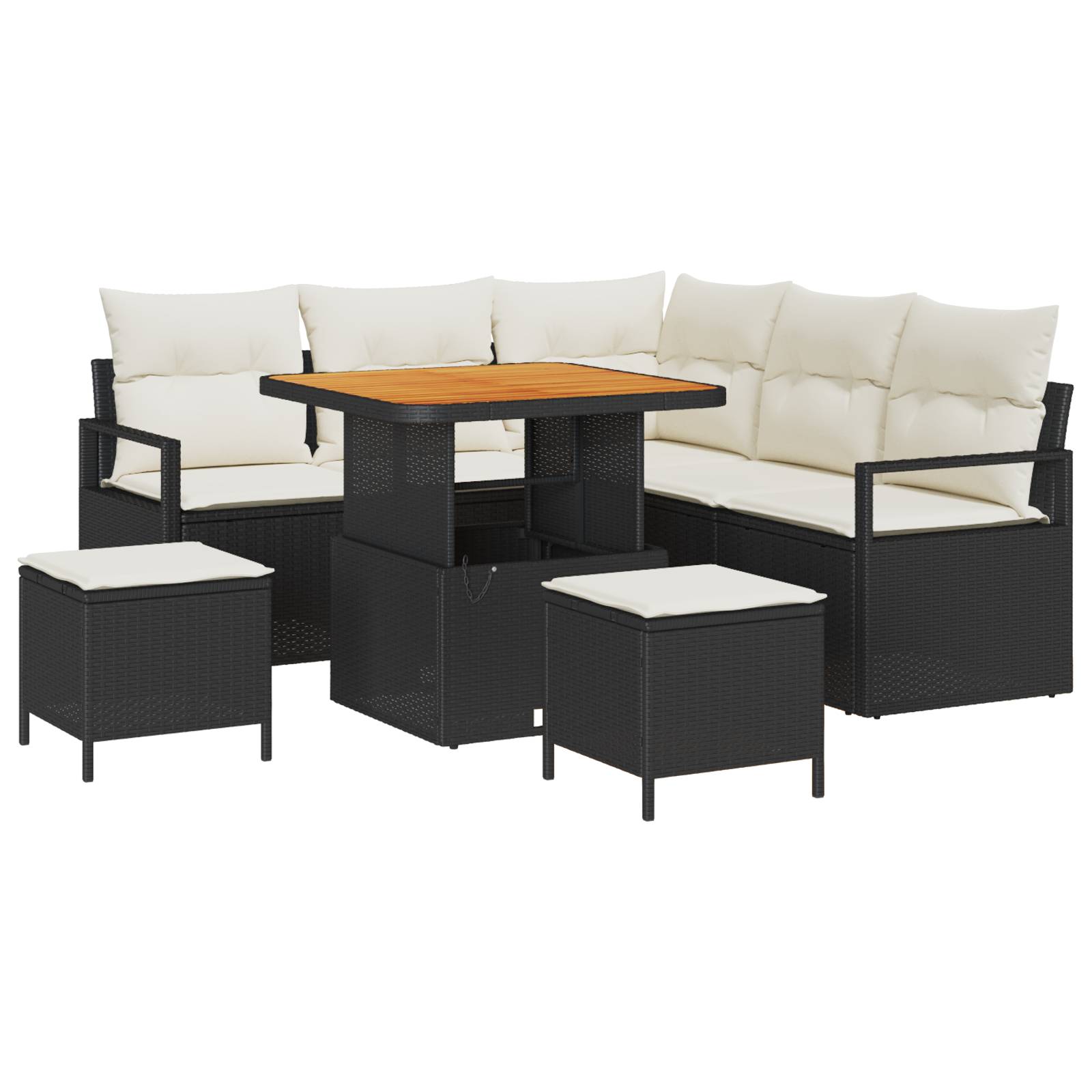 vidaXL 8-teiliges Garten-Sofa-Set mit Kissen Schwarz Poly-Rattan Akazie