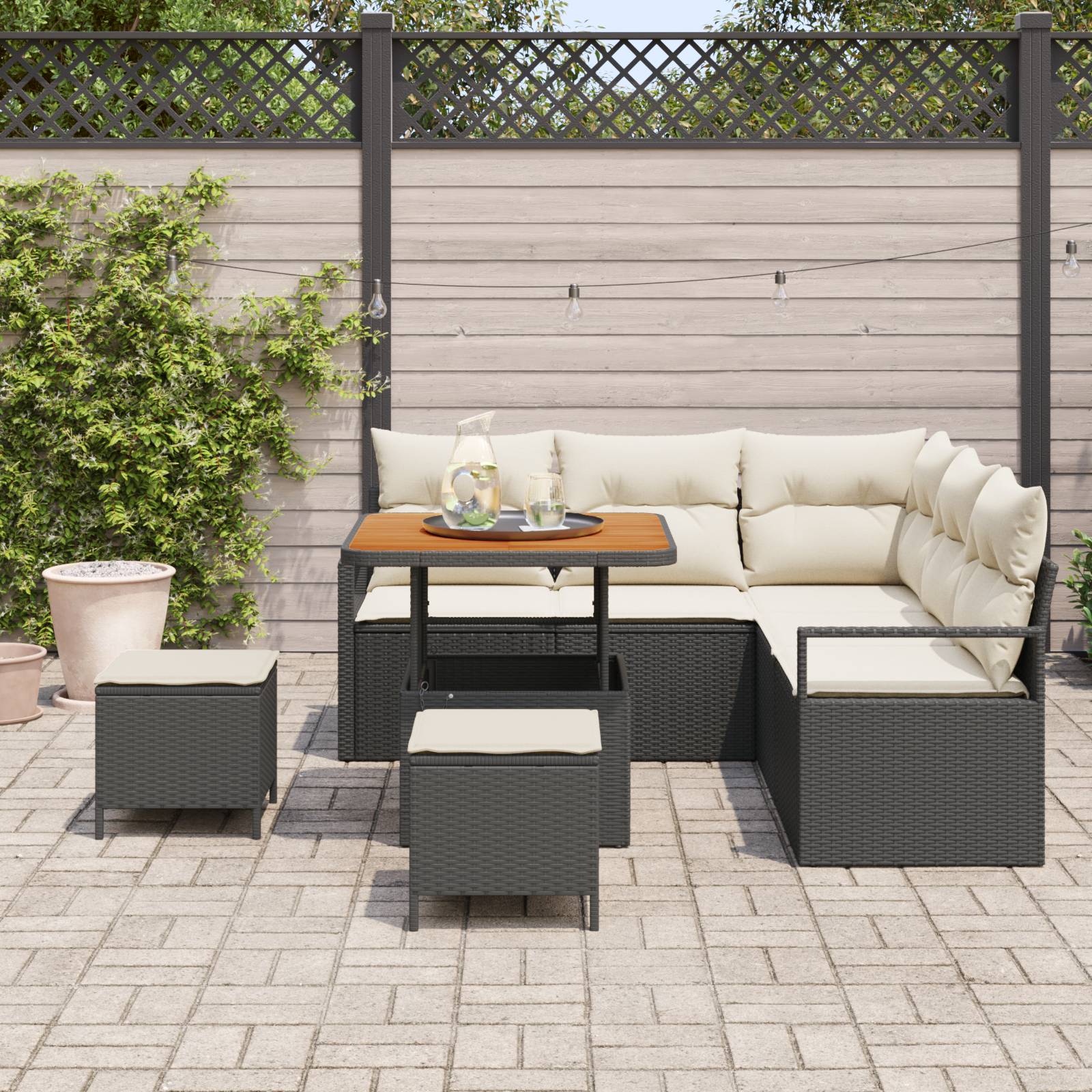 vidaXL 8-teiliges Garten-Sofa-Set mit Kissen Schwarz Poly-Rattan Akazie