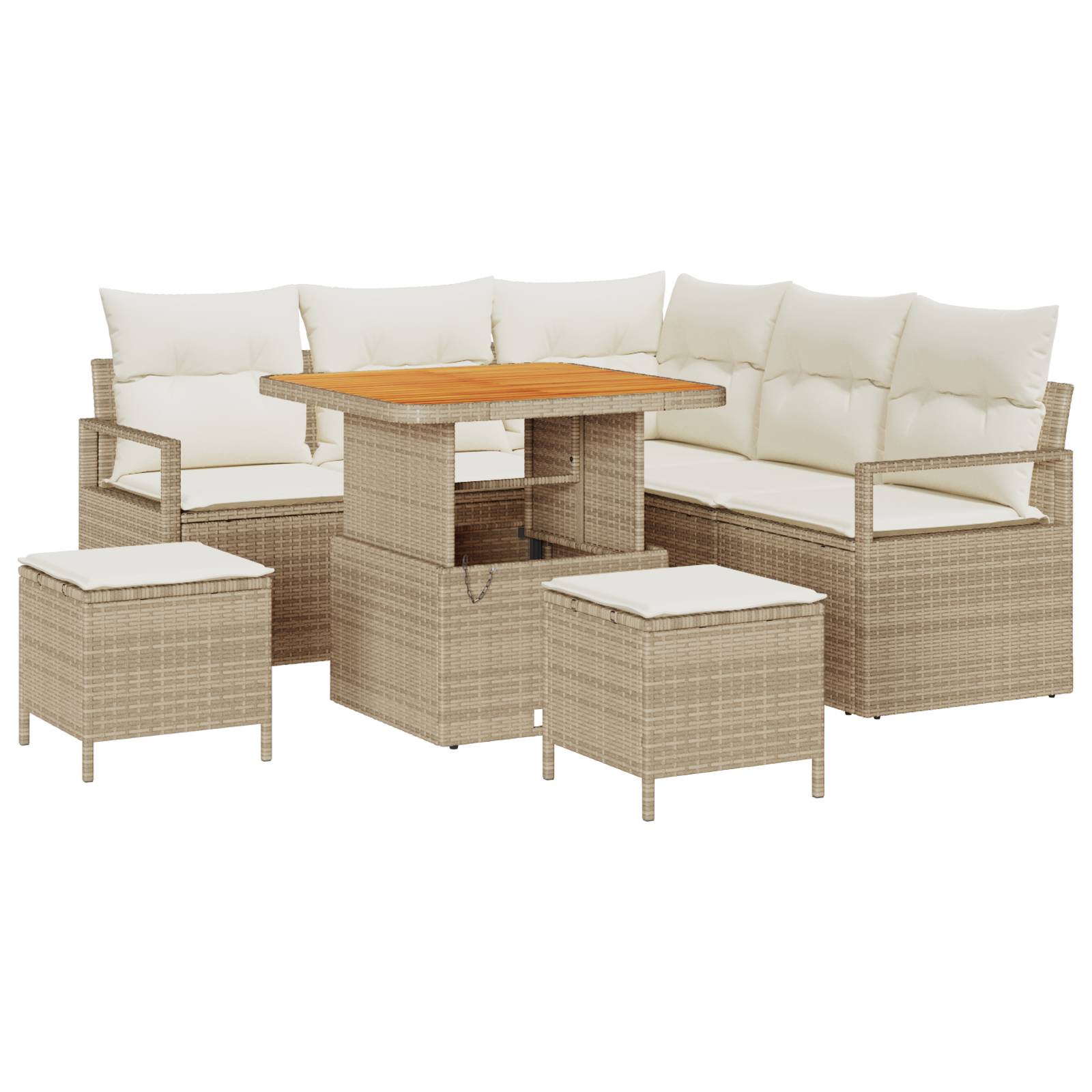 vidaXL 8-teiliges Garten Sofa Set mit Kissen Beige Poly Rattan Akazie