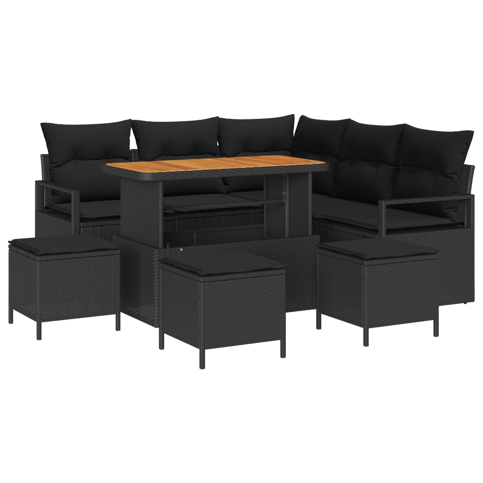vidaXL 9-teiliges Garten-Sofa-Set mit Kissen Schwarz Poly Rattan Akazie
