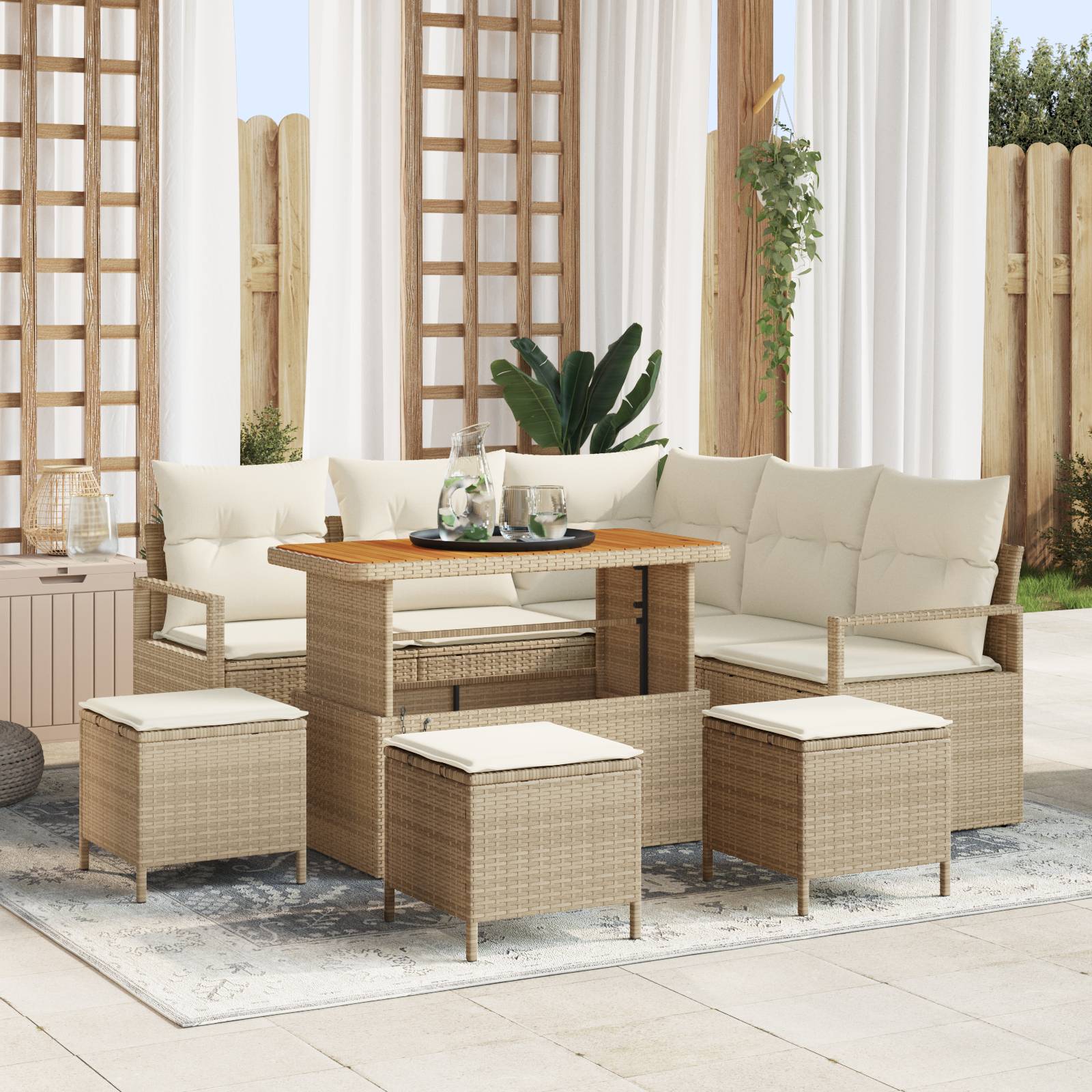 vidaXL 9-teilige Garten Sofa Set mit Kissen Beige Poly Rattan Akazie