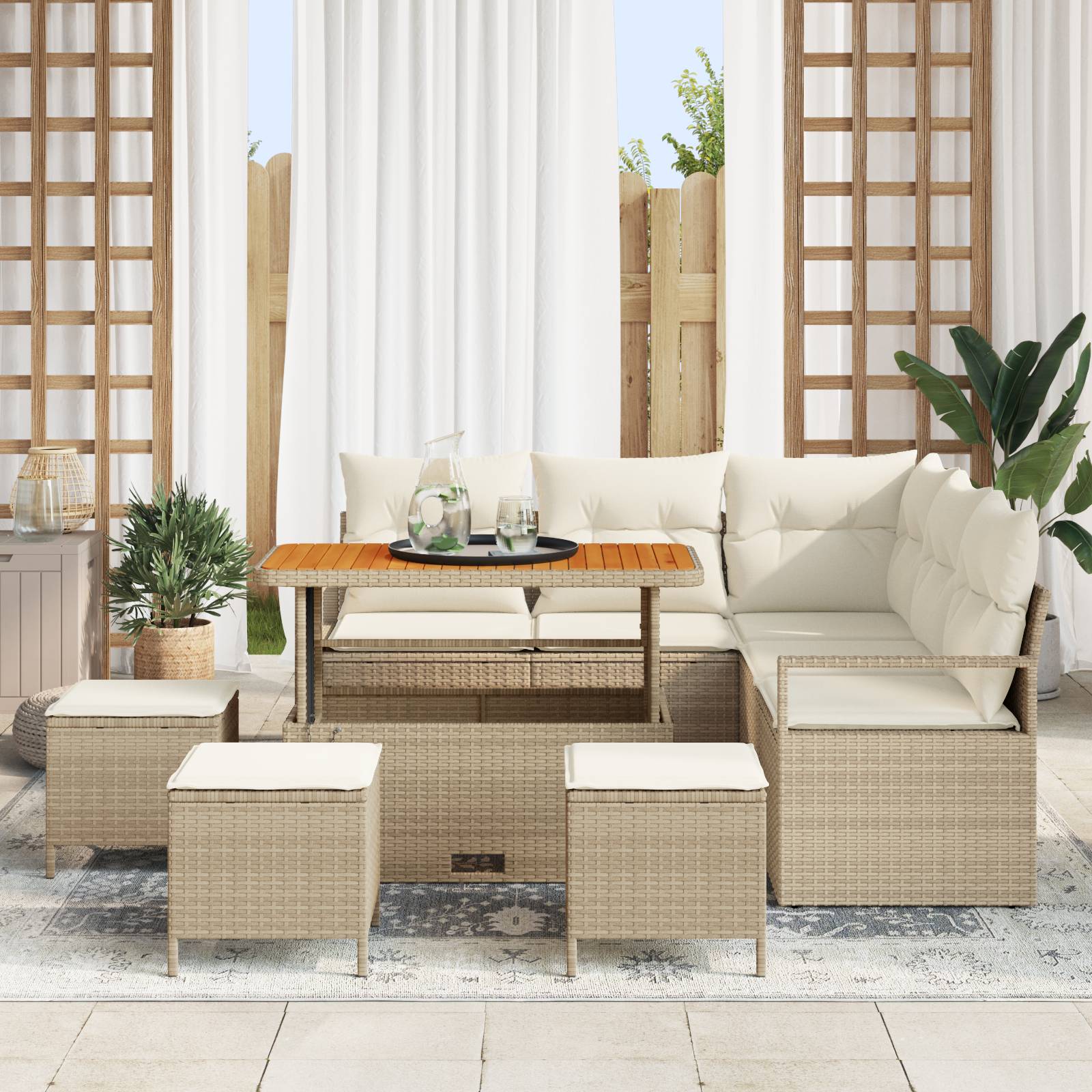 vidaXL 9-teilige Garten Sofa Set mit Kissen Beige Poly Rattan Akazie