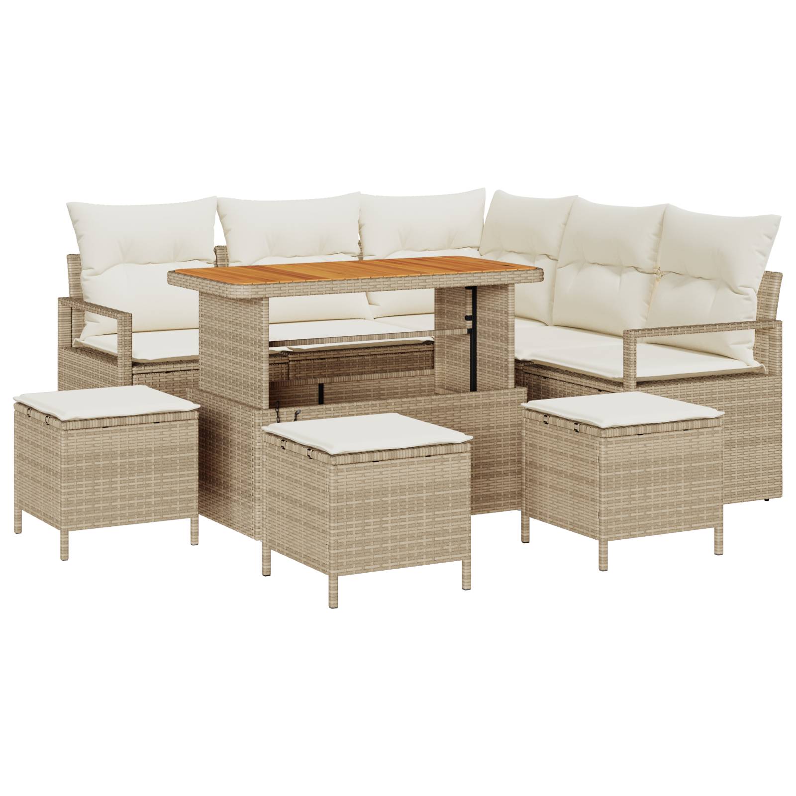 vidaXL 9-teilige Garten Sofa Set mit Kissen Beige Poly Rattan Akazie