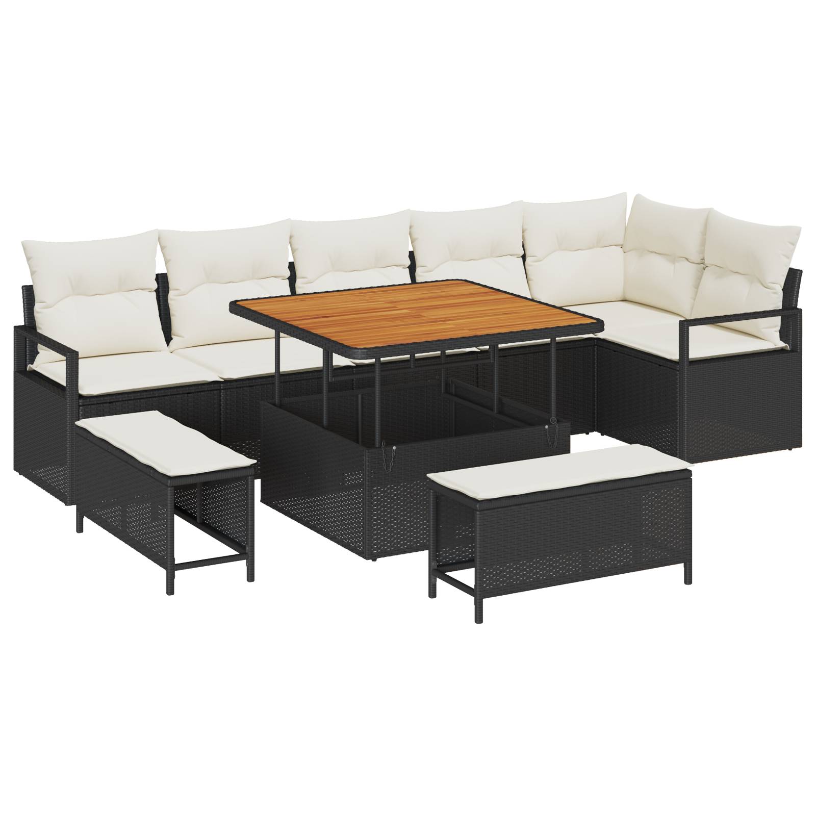 vidaXL 9 Teile Garten Sofa Set mit Kissen Schwarz Poly Rattan Akazie