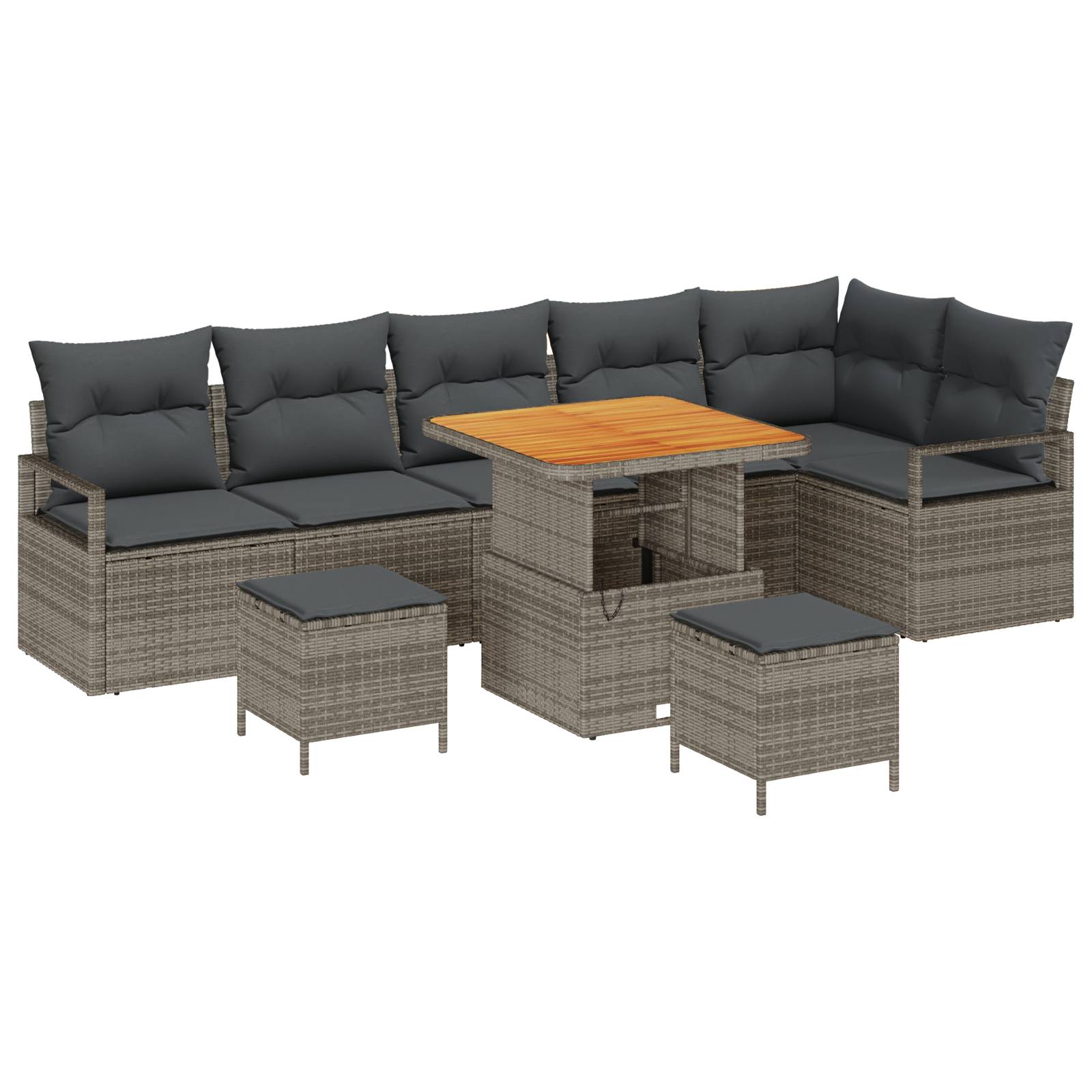 vidaXL 9-teiliges Garten Sofa Set mit Kissen Grau Poly Rattan Akazie