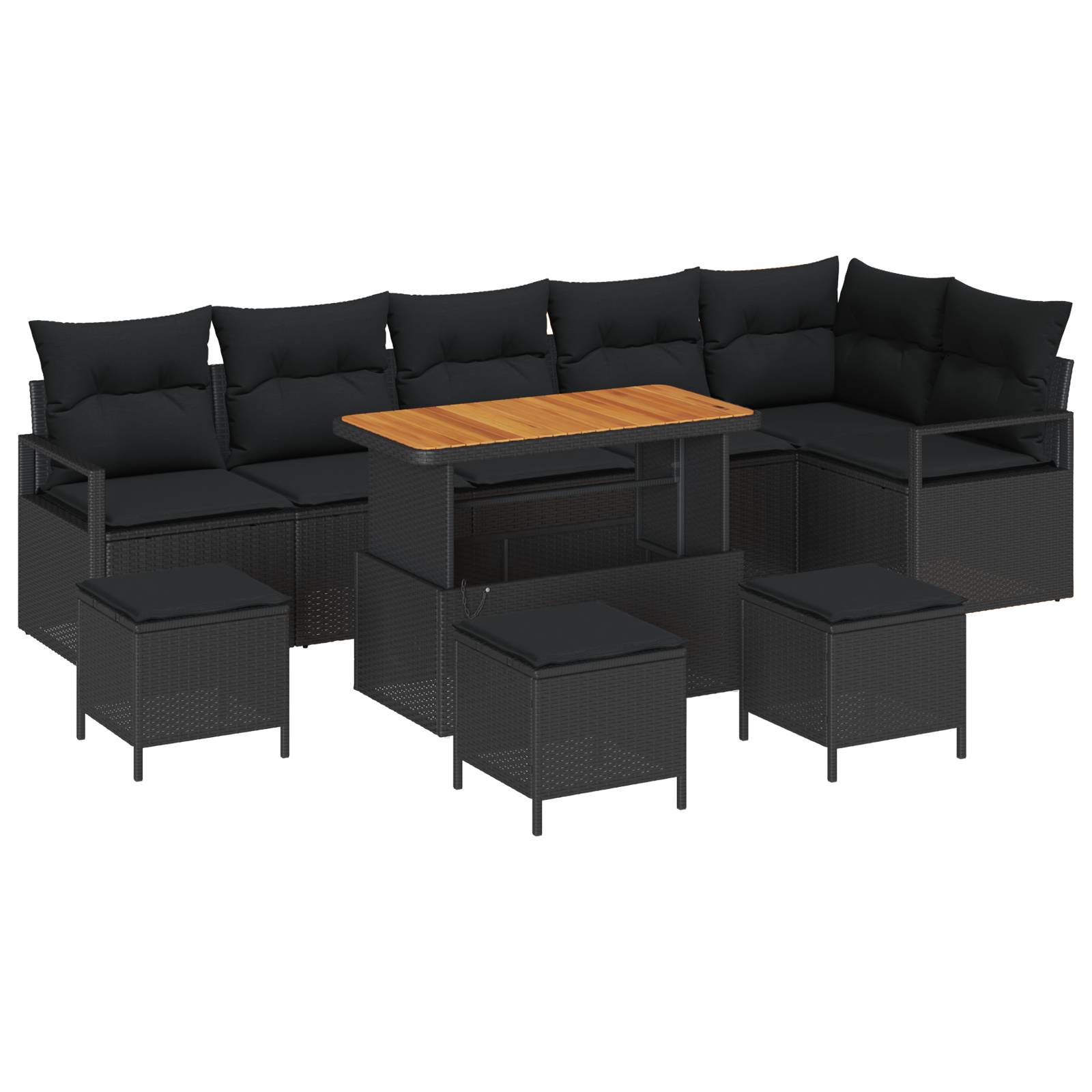 vidaXL 10-teilige Garten Sofa Set mit Kissen Schwarz Poly Rattan Akazie