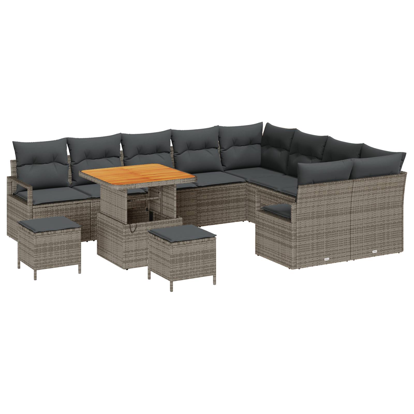 vidaXL 12-tlg. Garten-Sofagarnitur mit Kissen Grau Poly Rattan Akazie