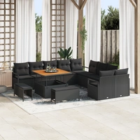 vidaXL 13-teiliges Garten Sofa Set mit Kissen Schwarz Poly-Rattan Akazie vidaXL 13-teiliges Garten Sofa Set mit Kissen Schwarz Poly-Rattan Akazie