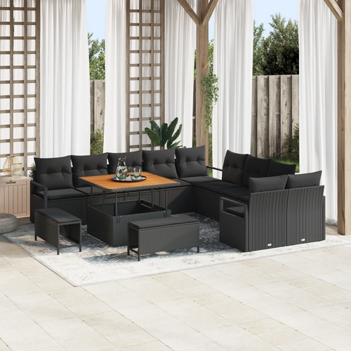 vidaXL 13-teiliges Garten Sofa Set mit Kissen Schwarz Poly-Rattan Akazie vidaXL 13-teiliges Garten Sofa Set mit Kissen Schwarz Poly-Rattan Akazie
