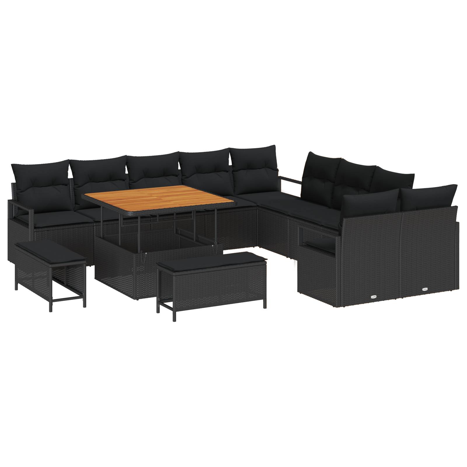 vidaXL 13-teiliges Garten Sofa Set mit Kissen Schwarz Poly-Rattan Akazie