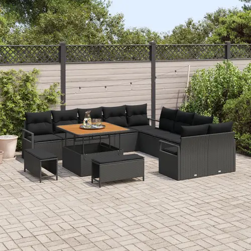 vidaXL 13-teiliges Garten Sofa Set mit Kissen Schwarz Poly-Rattan Akazie vidaXL 13-teiliges Garten Sofa Set mit Kissen Schwarz Poly-Rattan Akazie