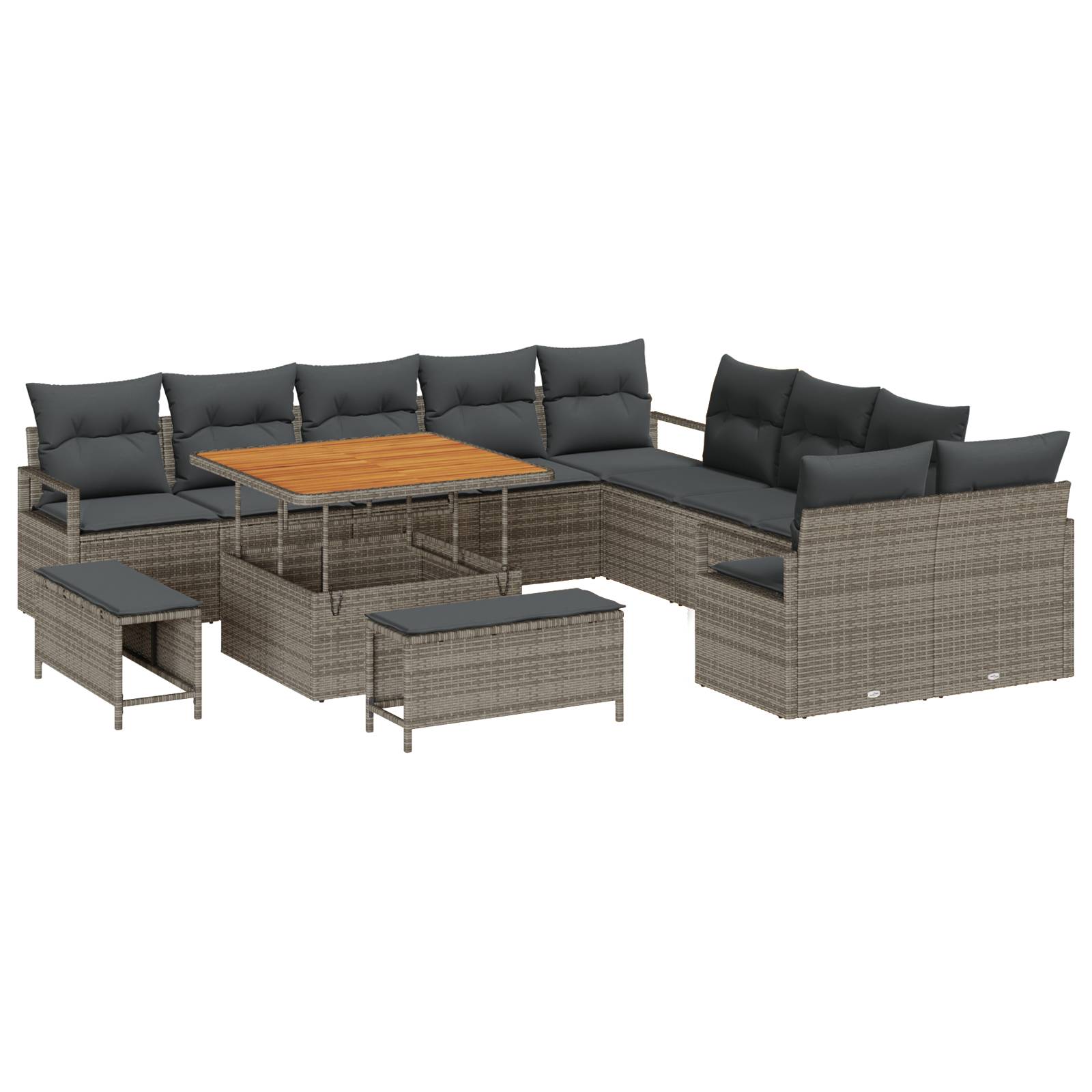 vidaXL 13-teiliges Gartensofa-Set mit Kissen Grau Poly-Rattan Akazie