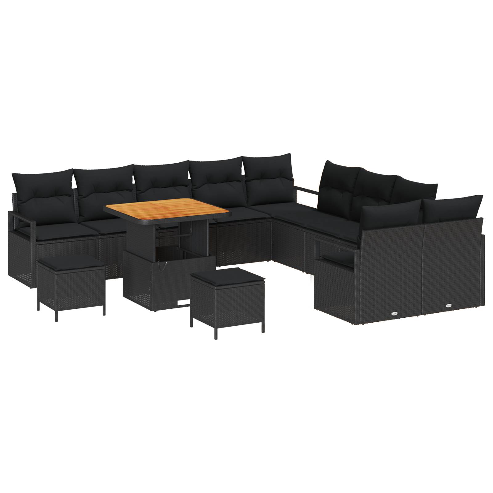 vidaXL 13-teiliges Garten-Sofa-Set mit Kissen Schwarz Poly-Rattan Akazie