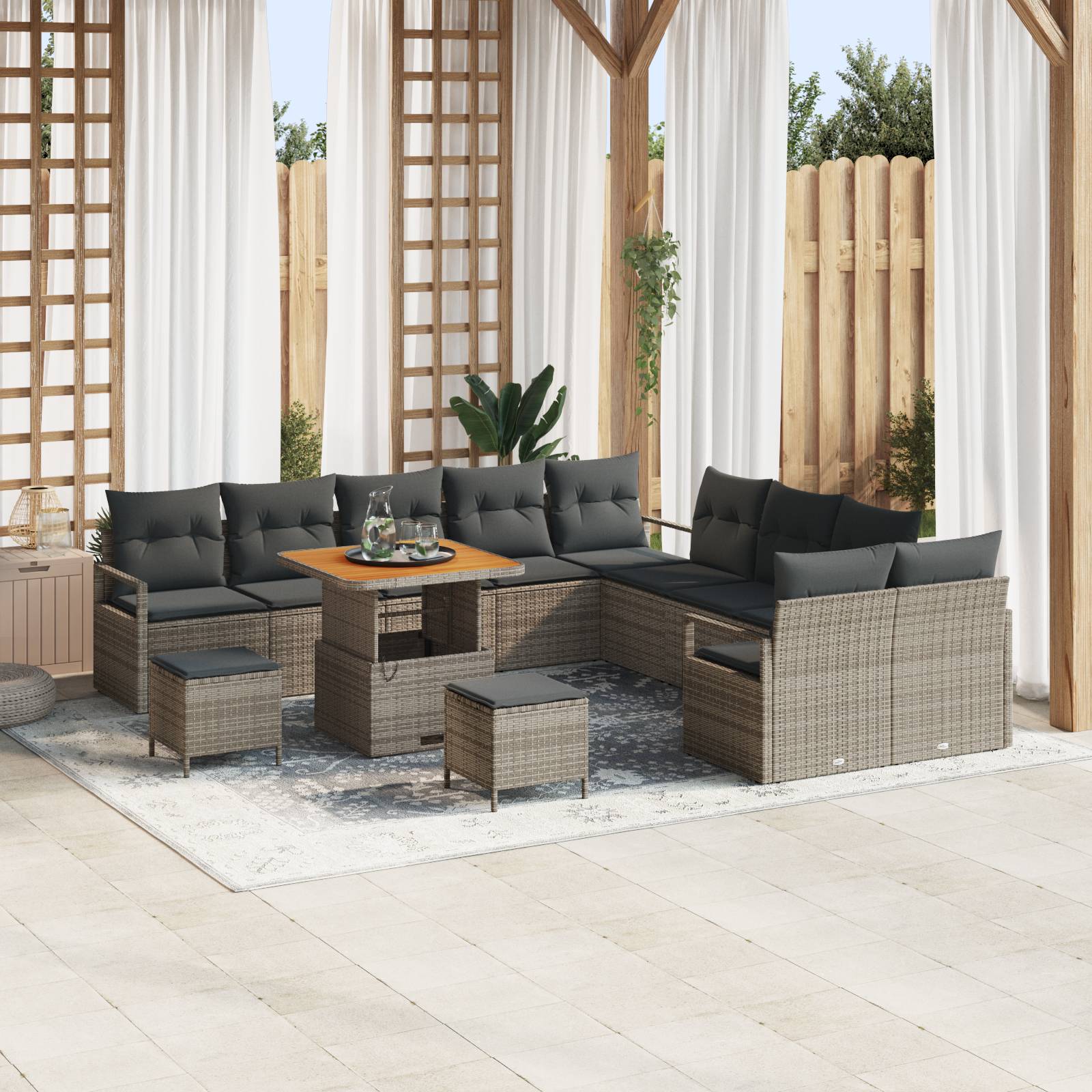 vidaXL 13-teiliges Garten-Sofa-Set mit Kissen Grau Poly Rattan Akazie