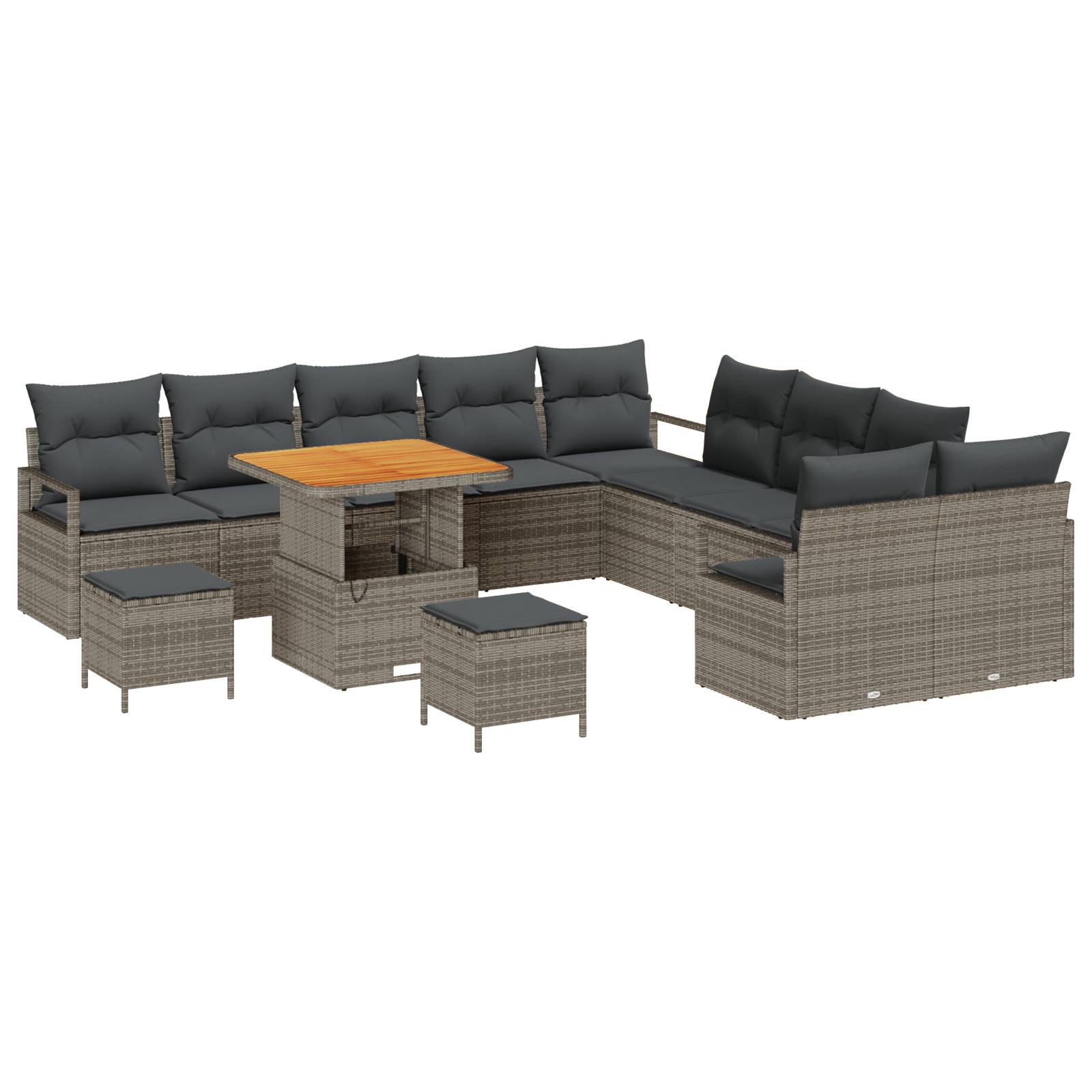 vidaXL 13-teiliges Garten-Sofa-Set mit Kissen Grau Poly Rattan Akazie