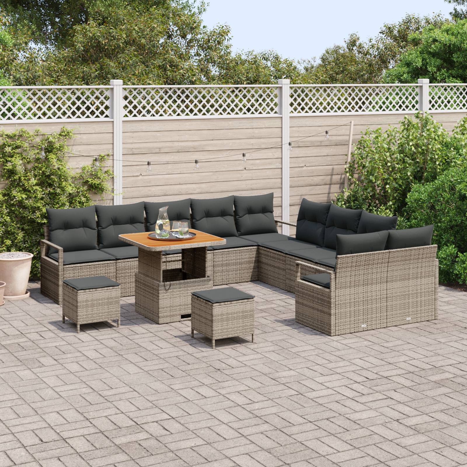 vidaXL 13-teiliges Garten-Sofa-Set mit Kissen Grau Poly Rattan Akazie