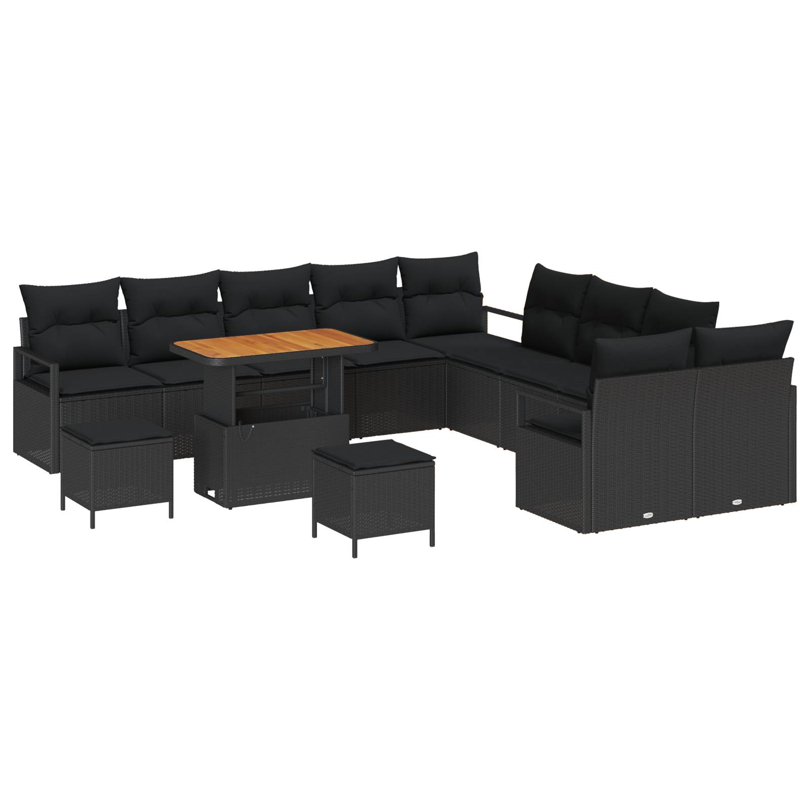 vidaXL 13-teiliges Garten Sofa Set mit Kissen Schwarz Poly Rattan Akazie
