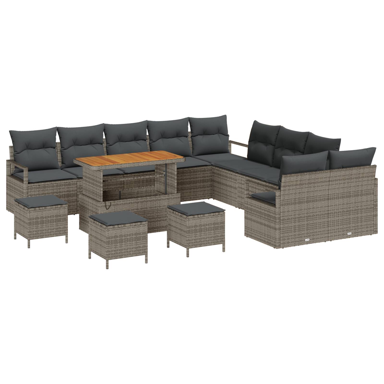 vidaXL 14-teiliges Garten Sofa Set mit Kissen Grau Poly Rattan Akazie