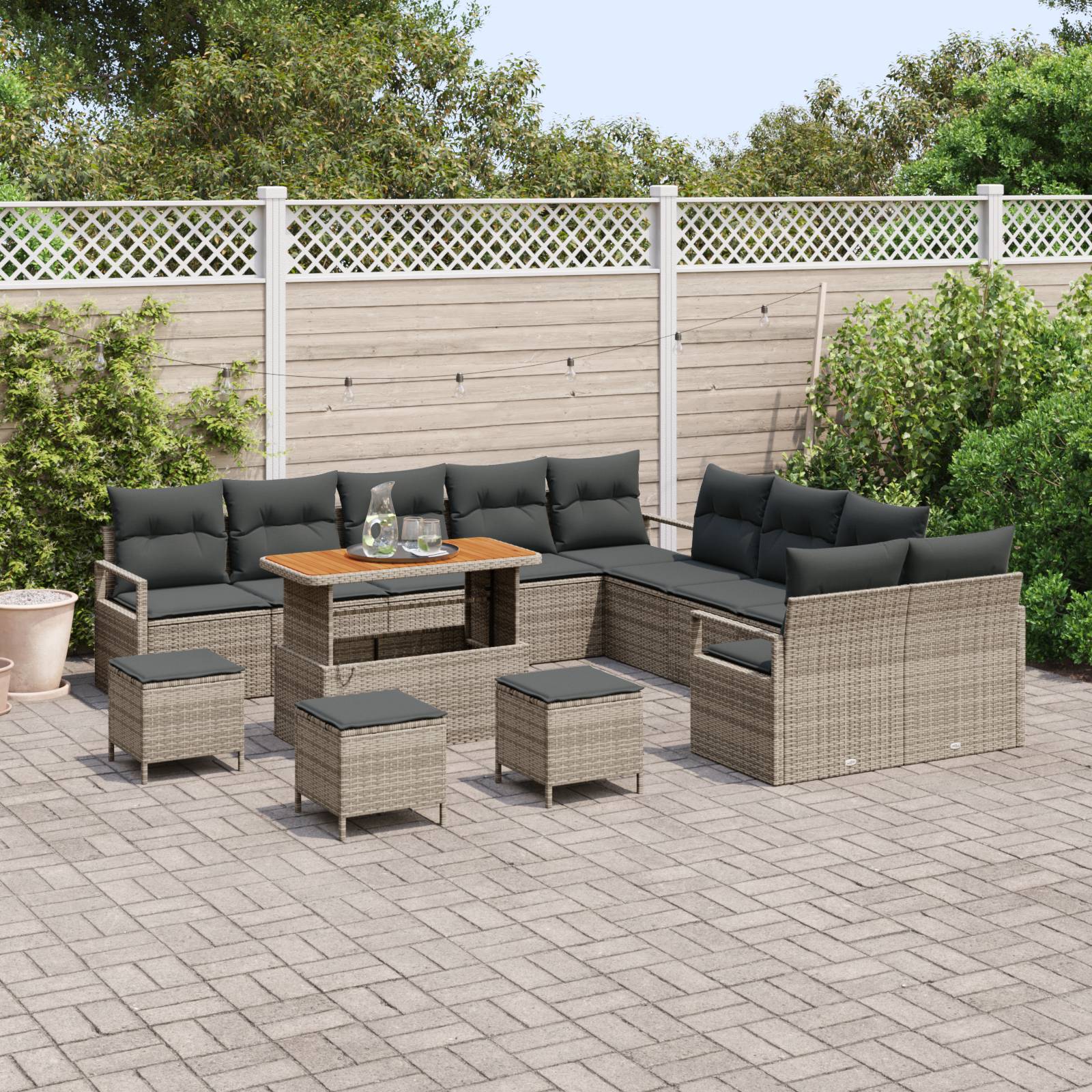 vidaXL 14-teiliges Garten Sofa Set mit Kissen Grau Poly Rattan Akazie
