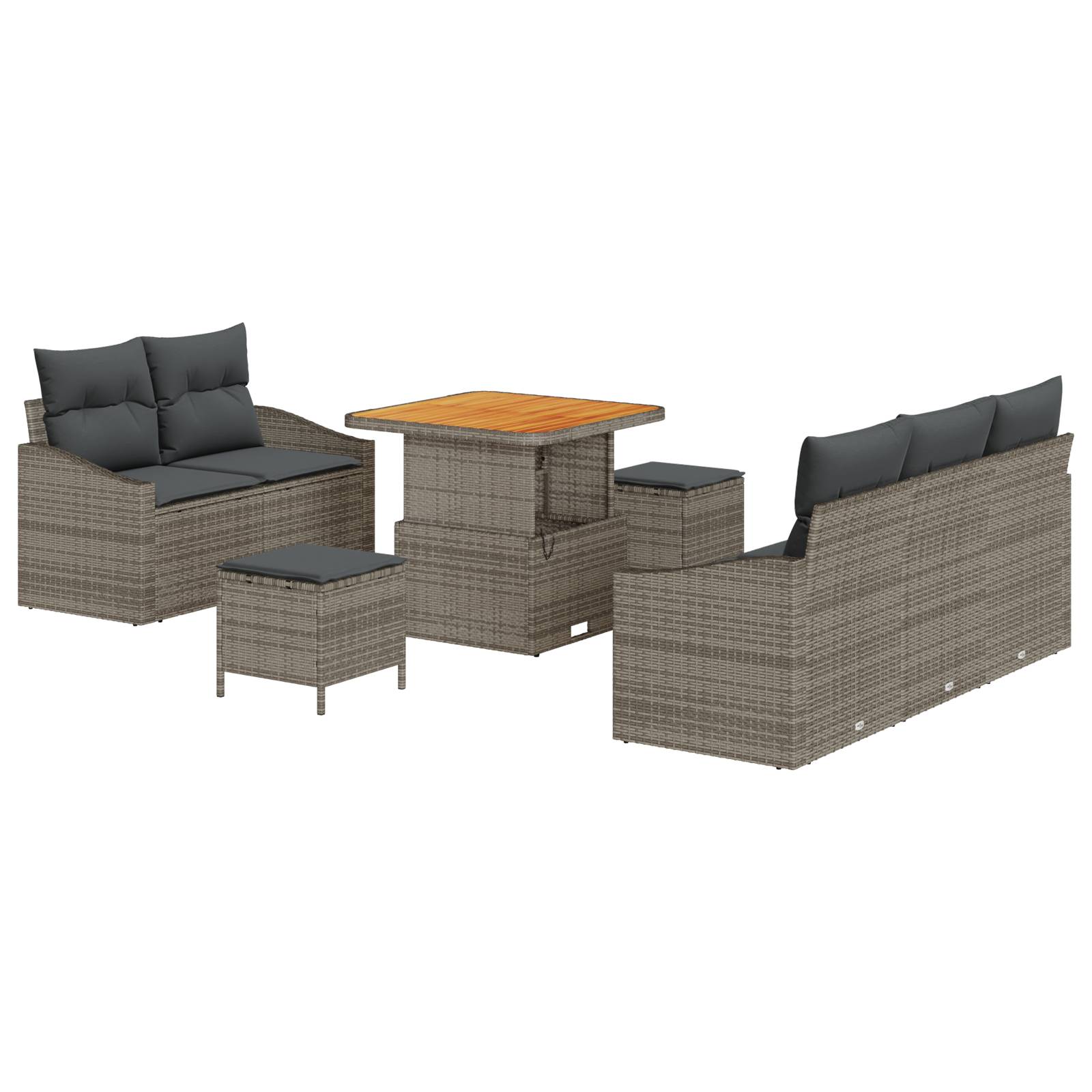 vidaXL 8-teiliges Garten Sofa Set mit Kissen Grau Poly Rattan Akazie