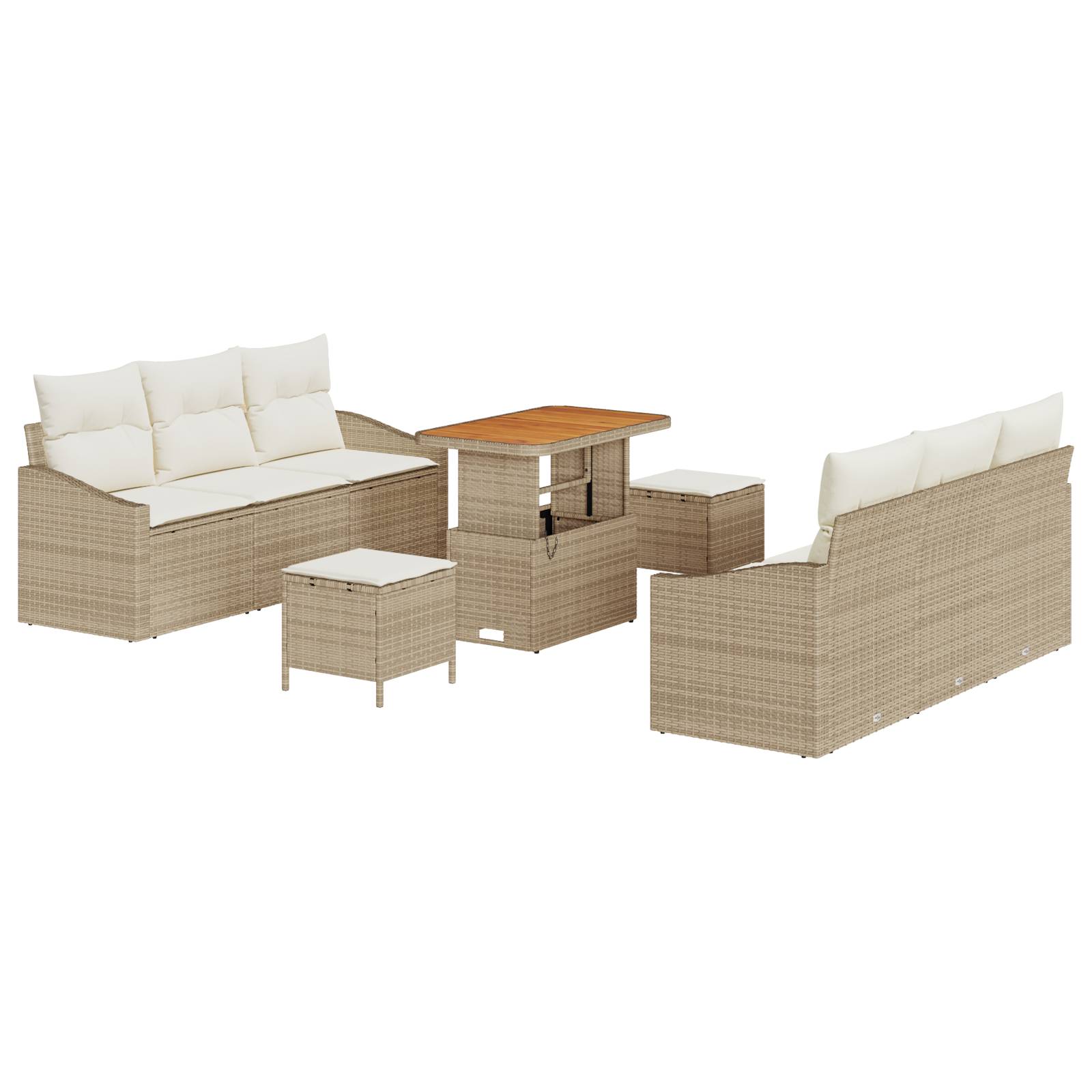 vidaXL 9-teiliges Garten-Sofa-Set mit Kissen Beige Poly Rattan Akazie