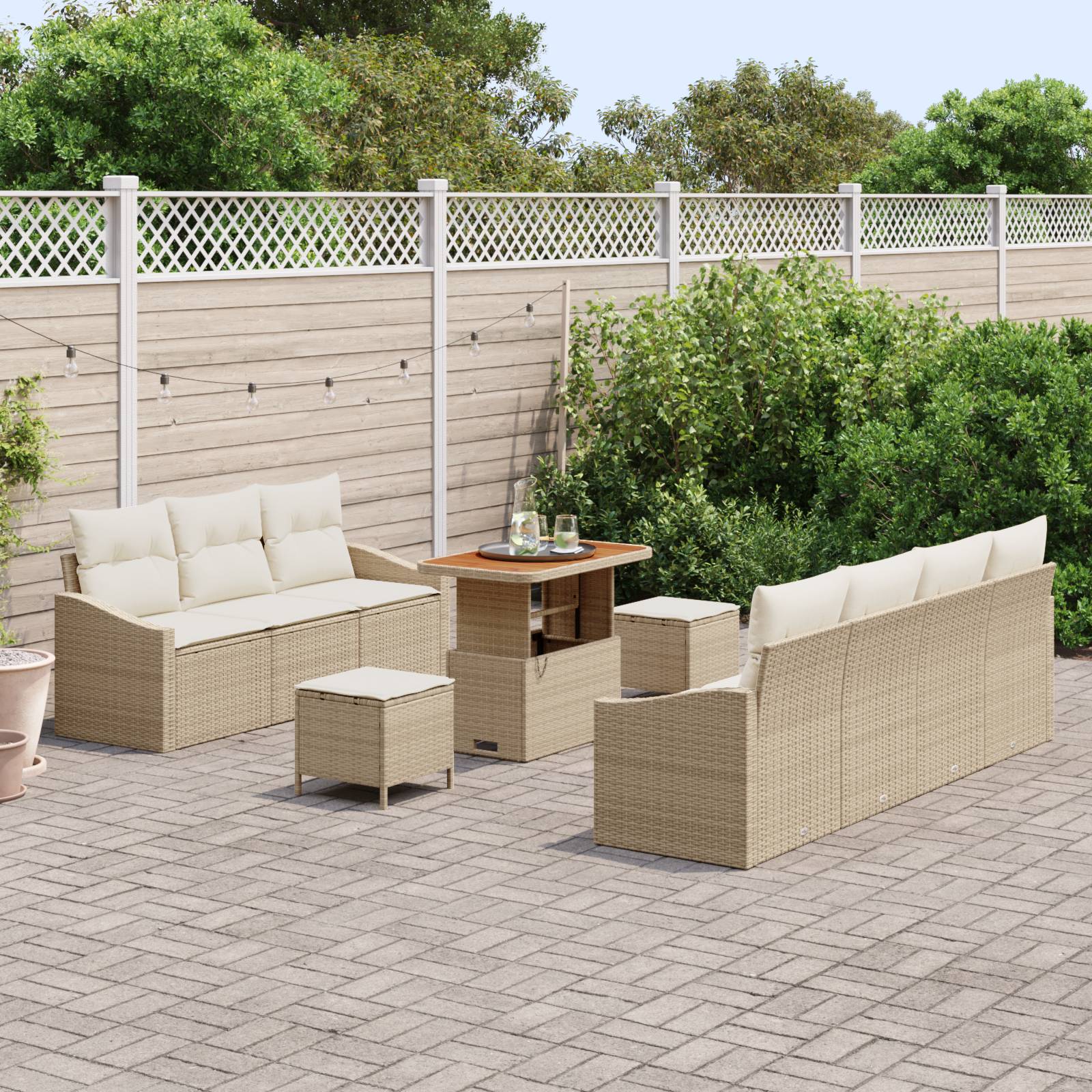 vidaXL 10-tlg. Garten Sofa Set mit Kissen Beige Poly Rattan Akazie