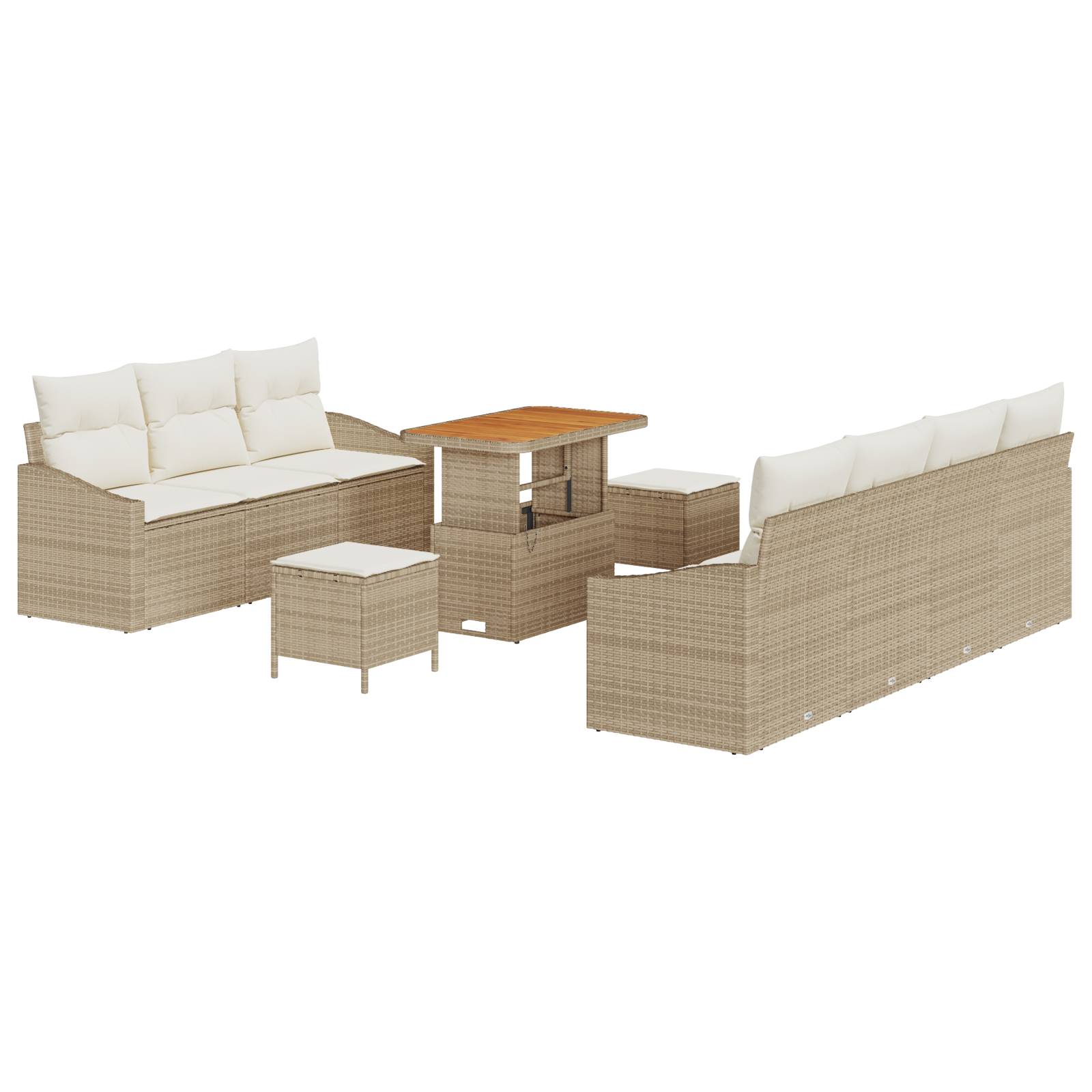 vidaXL 10-tlg. Garten Sofa Set mit Kissen Beige Poly Rattan Akazie