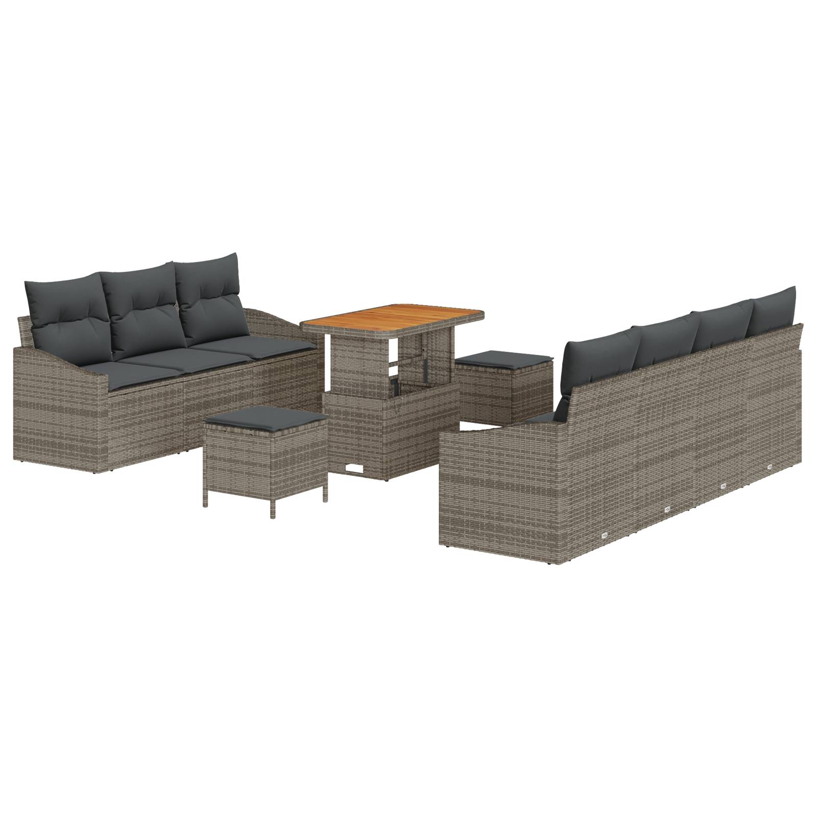 vidaXL 10-teiliges Garten-Sofa-Set mit Kissen Grau Poly Rattan Akazie