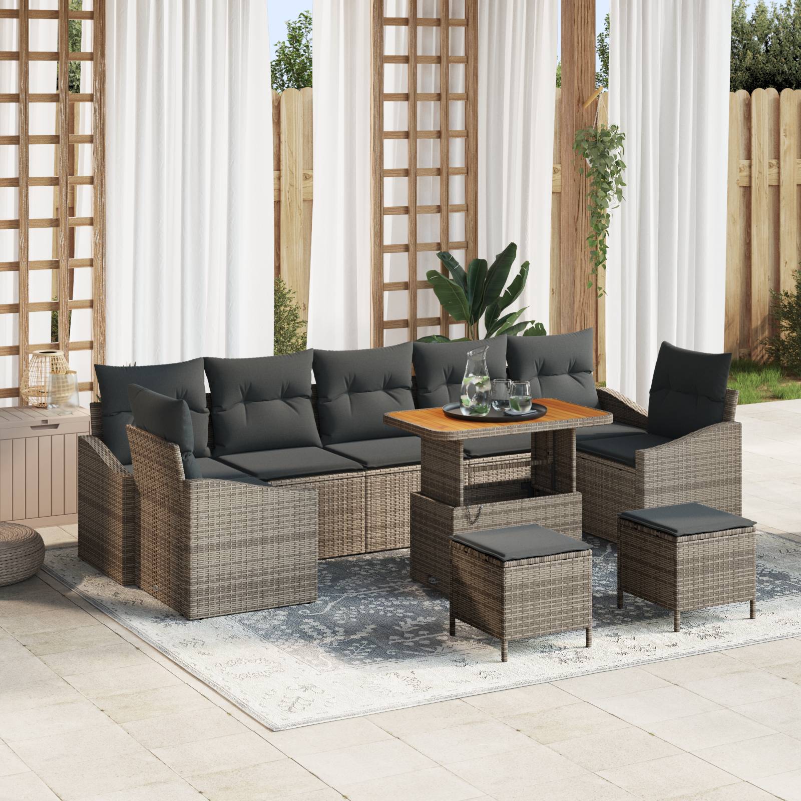 vidaXL 10-teiliges Garten Sofa Set mit Kissen Grau Poly Rattan Akazie
