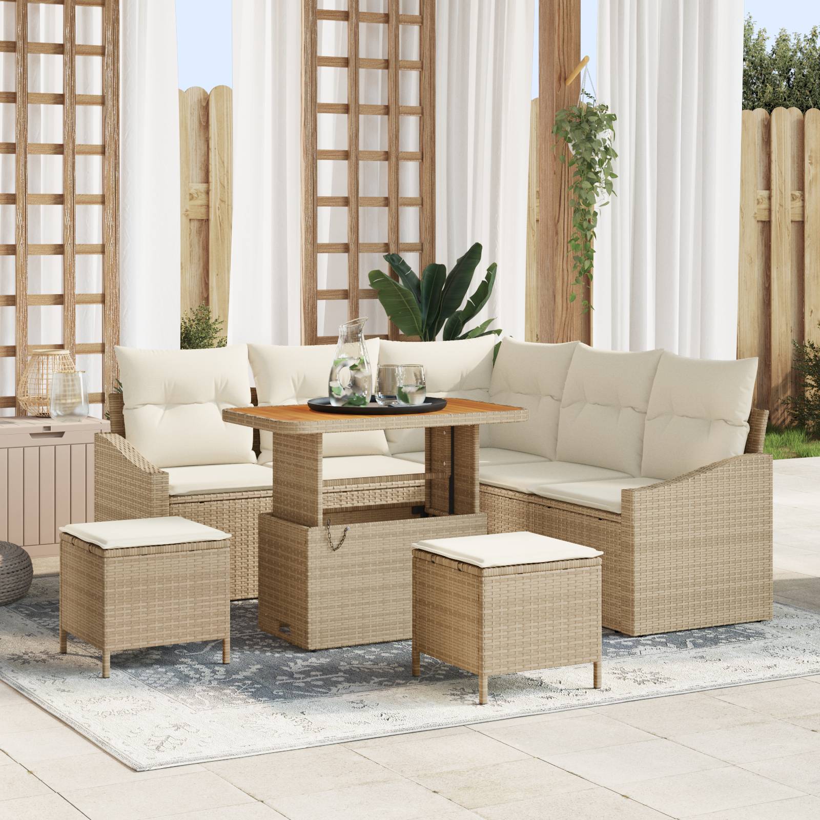 vidaXL 8-teiliges Garten Sofa Set mit Kissen Beige Poly Rattan Akazie