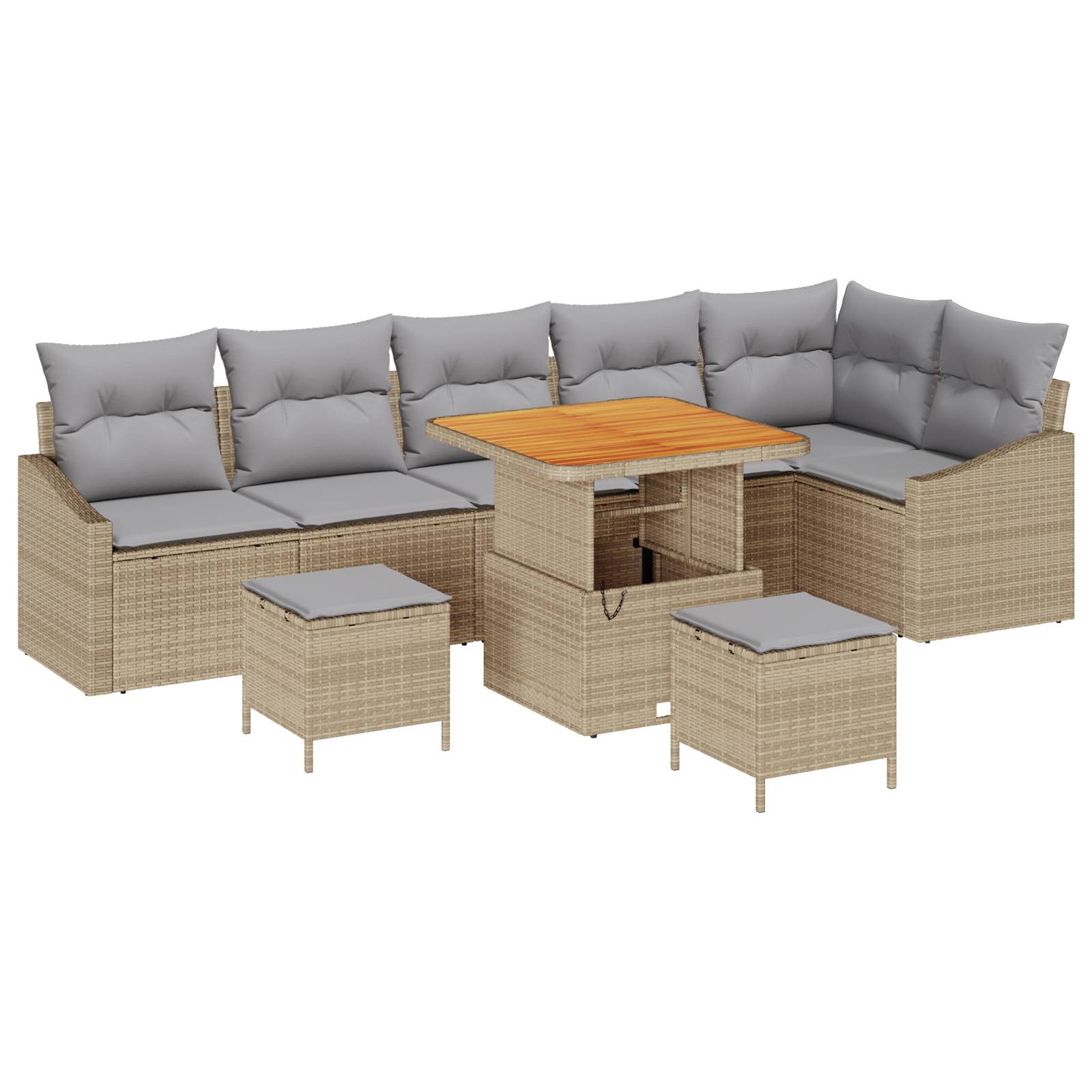 vidaXL 9-teiliges Garten Sofa Set mit Kissen Beige Poly Rattan Akazie