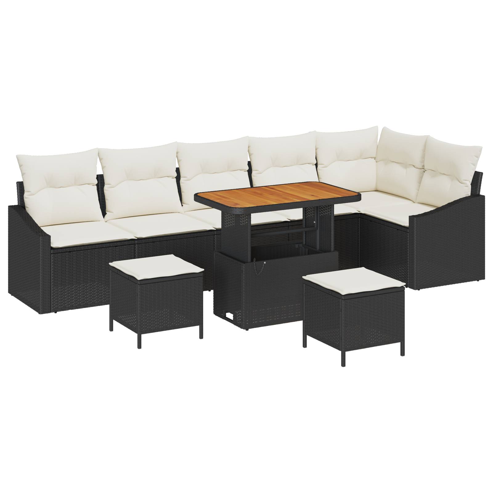 vidaXL 9-teiliges Garten-Sofa-Set mit Kissen Schwarz Poly-Rattan Akazie