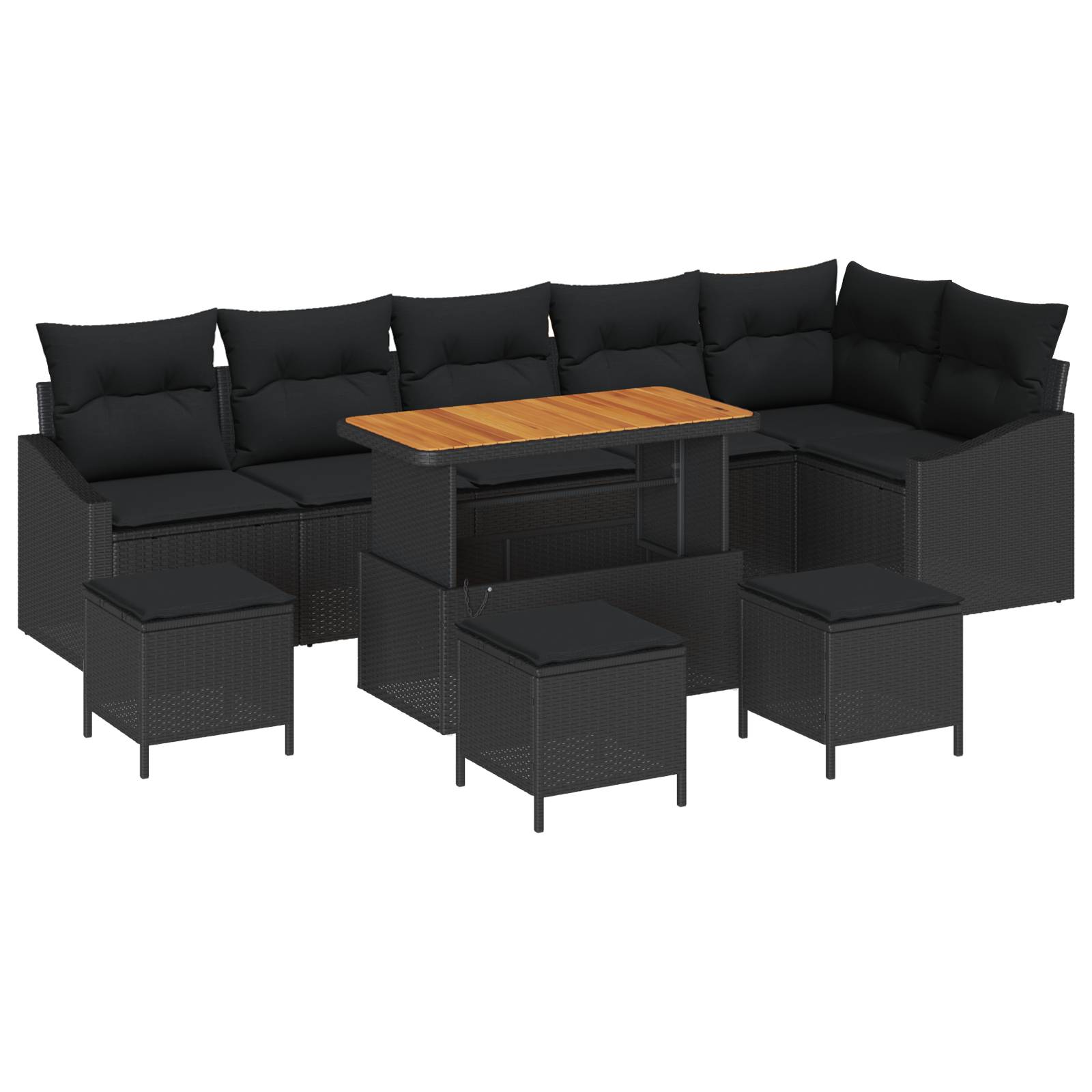 vidaXL 10-teiliges Garten-Sofa-Set mit Kissen Schwarz Poly-Rattan Akazie